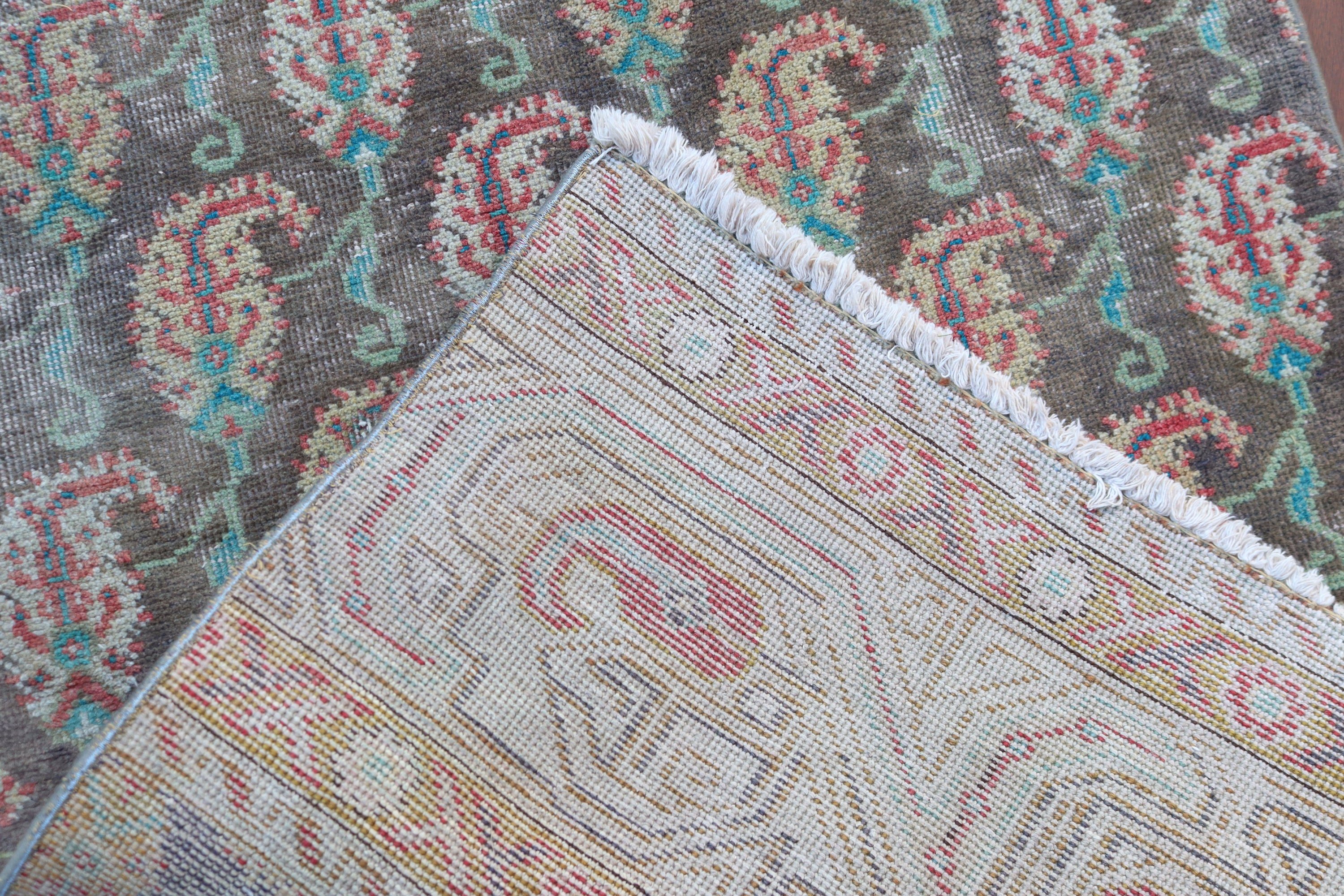 Mutfak Halıları, Türk Halıları, Vintage Halı, Merdiven Halıları, 2,7x12,8 ft Runner Halı, Kahverengi Geometrik Halı, Vintage Runner Halı, Bildiri Halıları