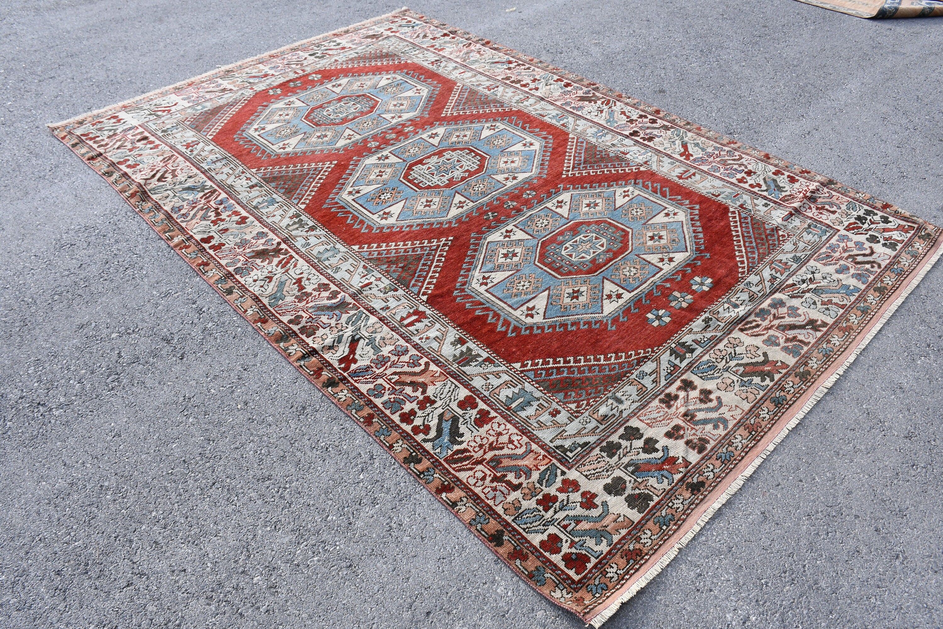 6.3x9.4 ft Büyük Halı, Vintage Halı, Türk Halısı, Kırmızı Mutfak Halıları, Salon Halıları, Türkiye Halıları, Yatak Odası Halıları, Yemek Odası Halısı, Oushak Halısı