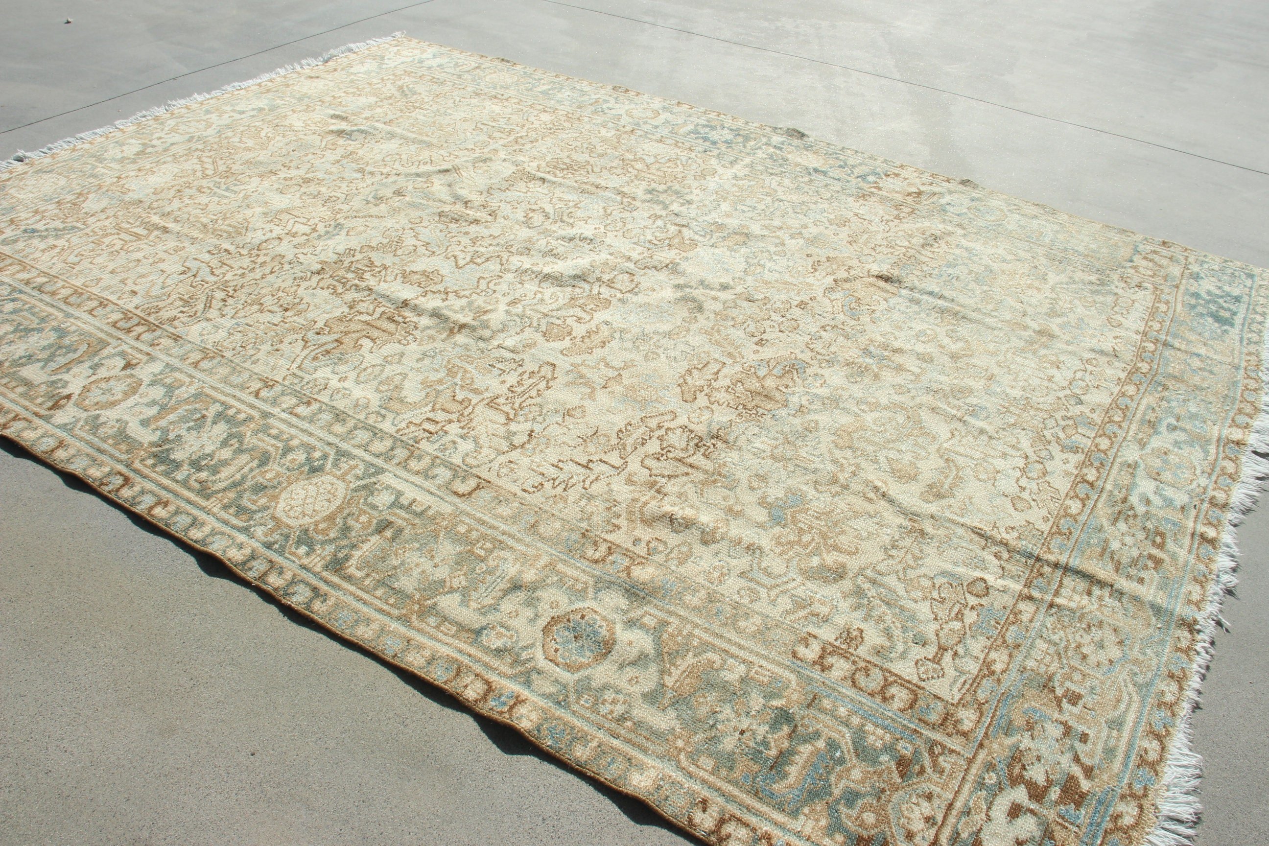 Turkish Rug, Antique Rug, Neutral Rug, Blue Statement Rugs, Vintage Rugs, Living Room Rug, Dining Room Rugs, 7.5x10.3 ft Oversize Rugs