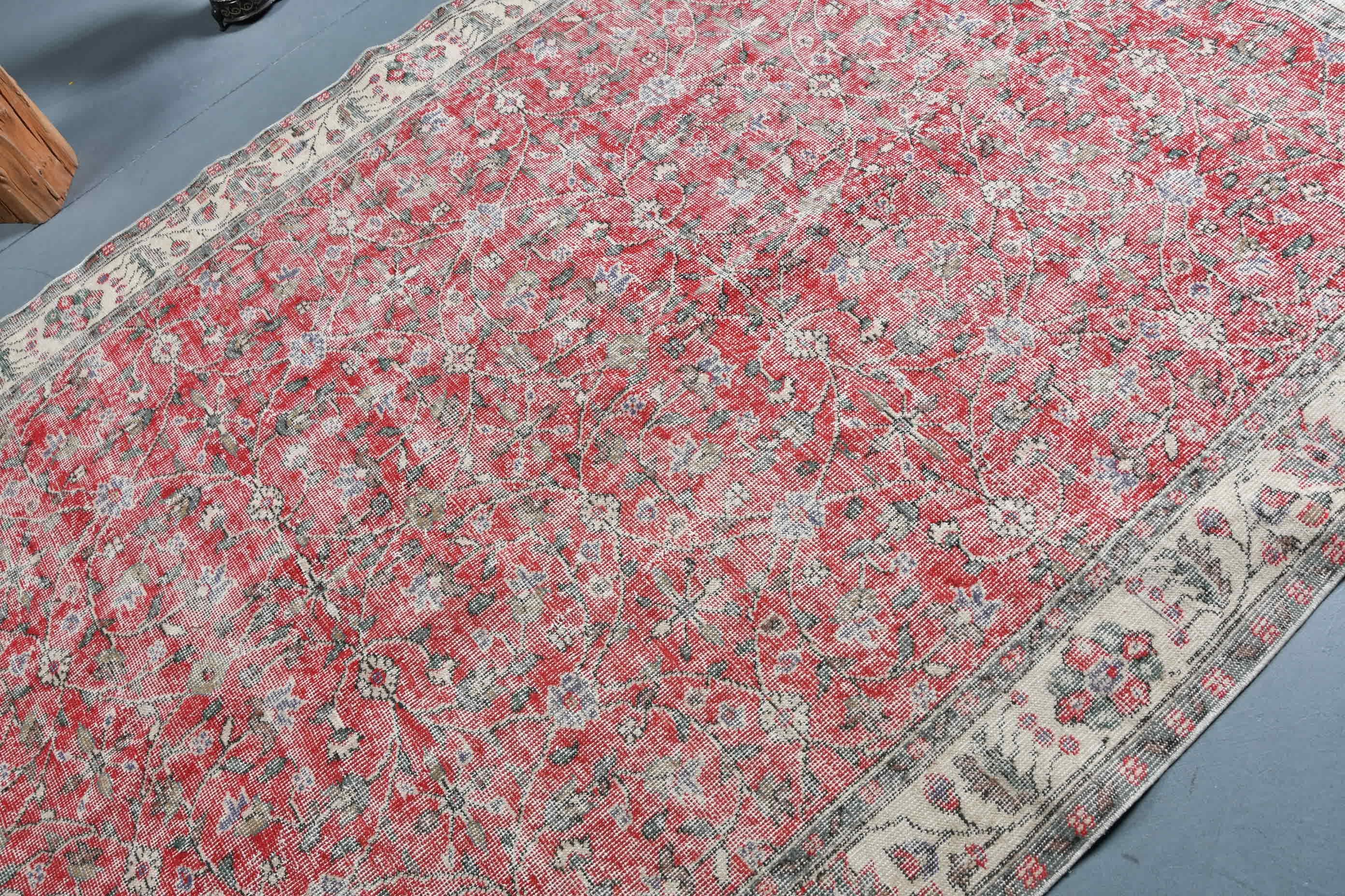 Wool Rug, 5.7x9.4 ft Large Rug, Retro Rug, Turkish Rug, Vintage Rug, Bedroom Rugs, Oriental Rug, Red Home Decor Rug, Living Room Rug
