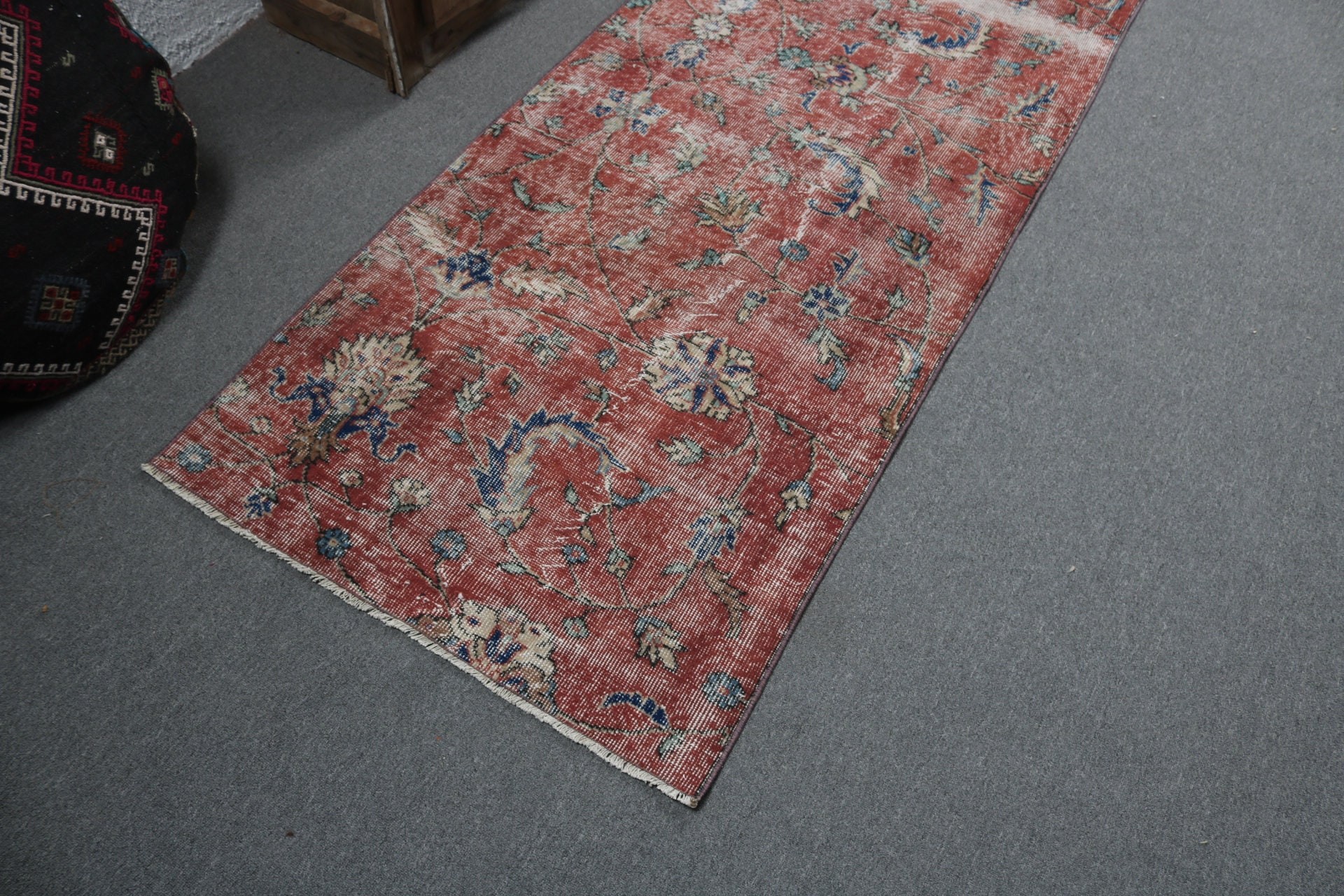 Mutfak Halısı, Kırmızı Boho Halıları, 2.9x8.5 ft Runner Halısı, Vintage Halılar, El Dokuma Halısı, Bohem Halısı, Koridor Halıları, Türk Halısı