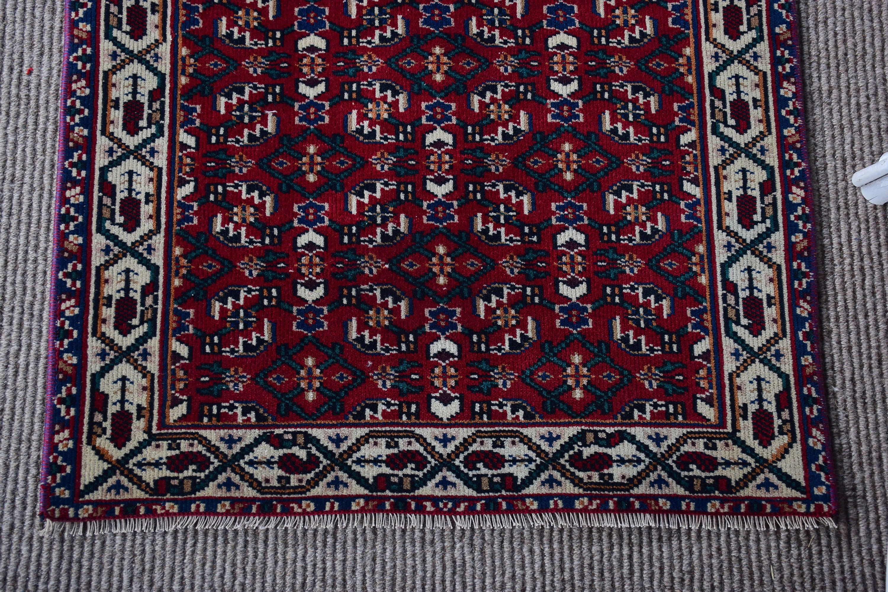 Kırmızı Lüks Halı, Giriş Halısı, Küçük Vintage Halılar, Oryantal Halılar, Türk Halıları, Vintage Halılar, 2.1x4.3 ft Küçük Halı, Aztek Halısı, Yer Halıları