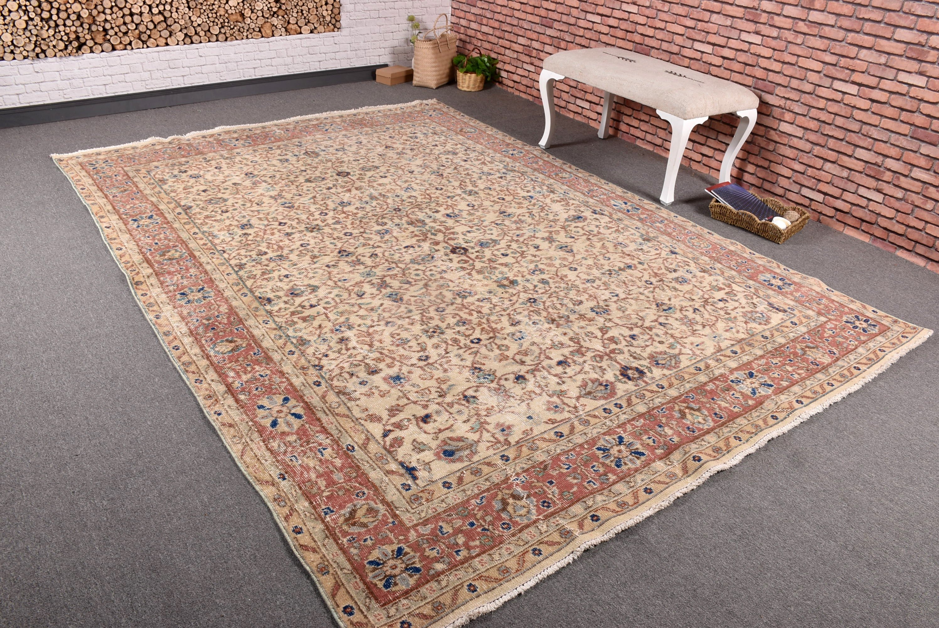 Yemek Odası Halıları, Havalı Halı, Boho Halı, Kırmızı Ev Dekorasyonu Halısı, 7x9.8 ft Büyük Halı, Mutfak Halıları, Oturma Odası Halısı, Türk Halıları, Vintage Halı