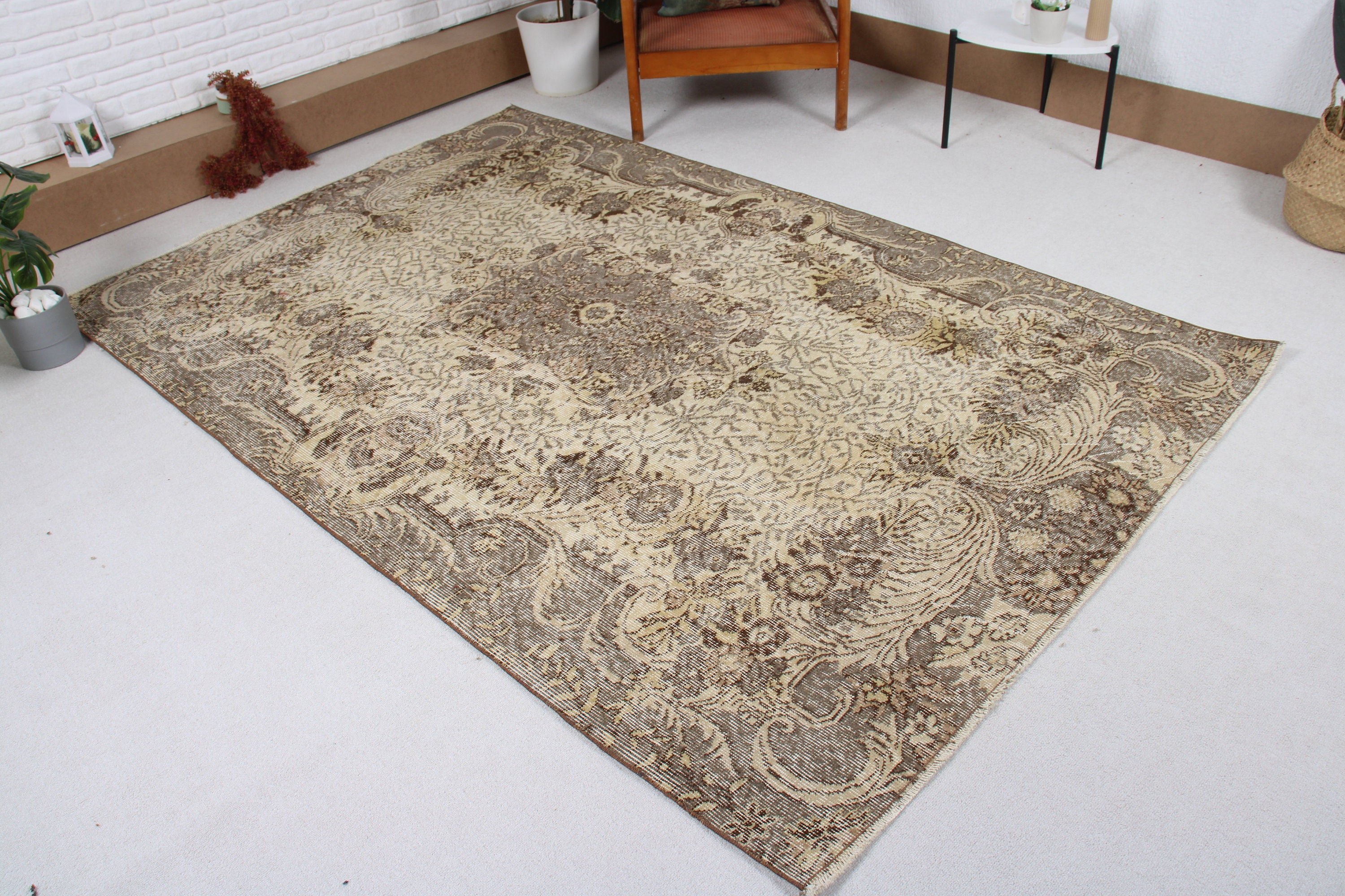 Oushak Halı, Türk Halısı, Vintage Halılar, Büyük Oushak Halısı, Büyük Vintage Halıları, Ofis Halıları, 5.4x8.1 ft Büyük Halı, Yatak Odası Halısı, Bej Boho Halısı