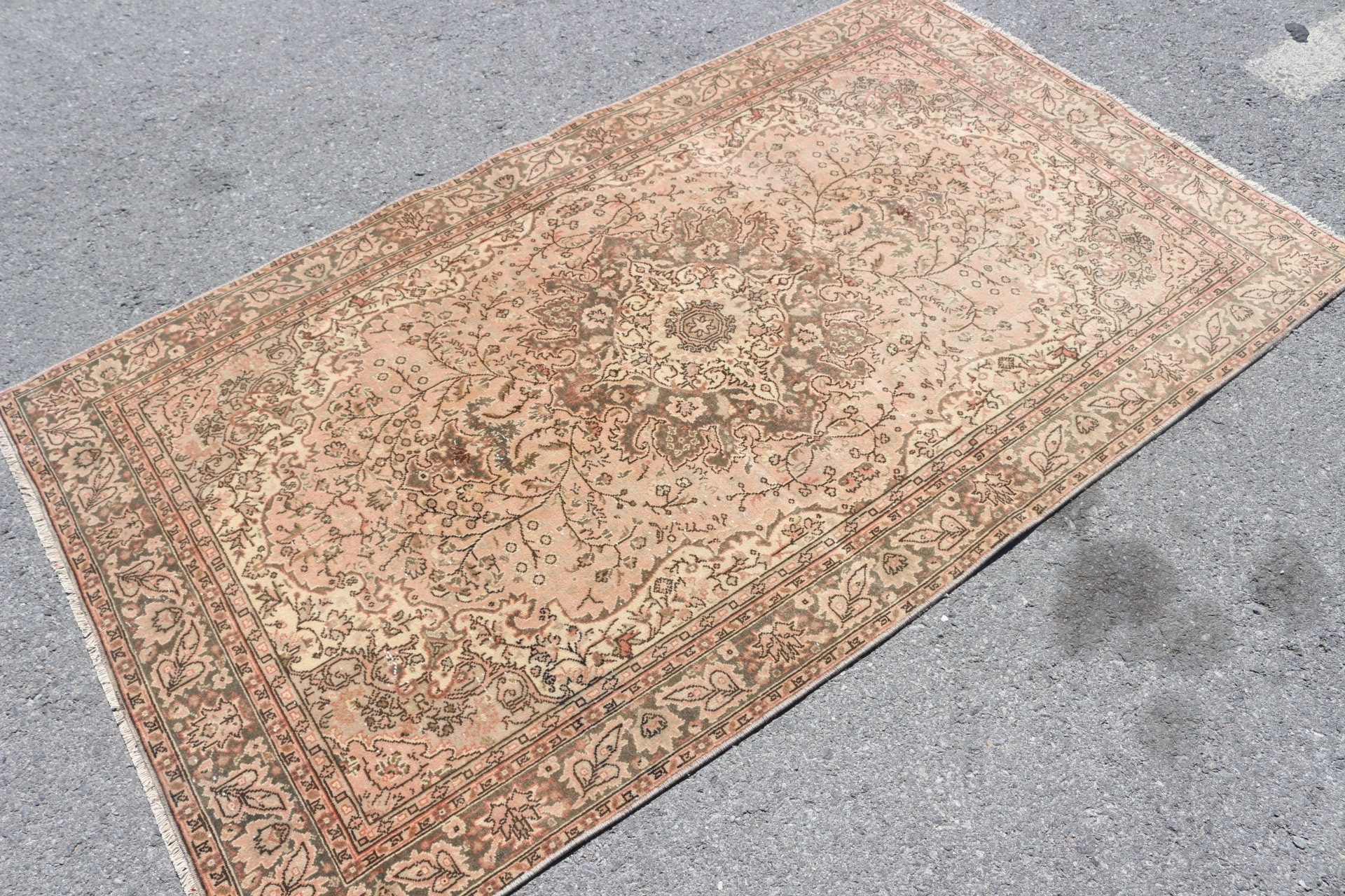 Oushak Halı, Yün Halılar, Vintage Halılar, Mutfak Halısı, Oturma Odası Halıları, Yemek Odası Halısı, 3,8x6,6 ft Alan Halısı, Türk Halısı, Bej Soğuk Halı