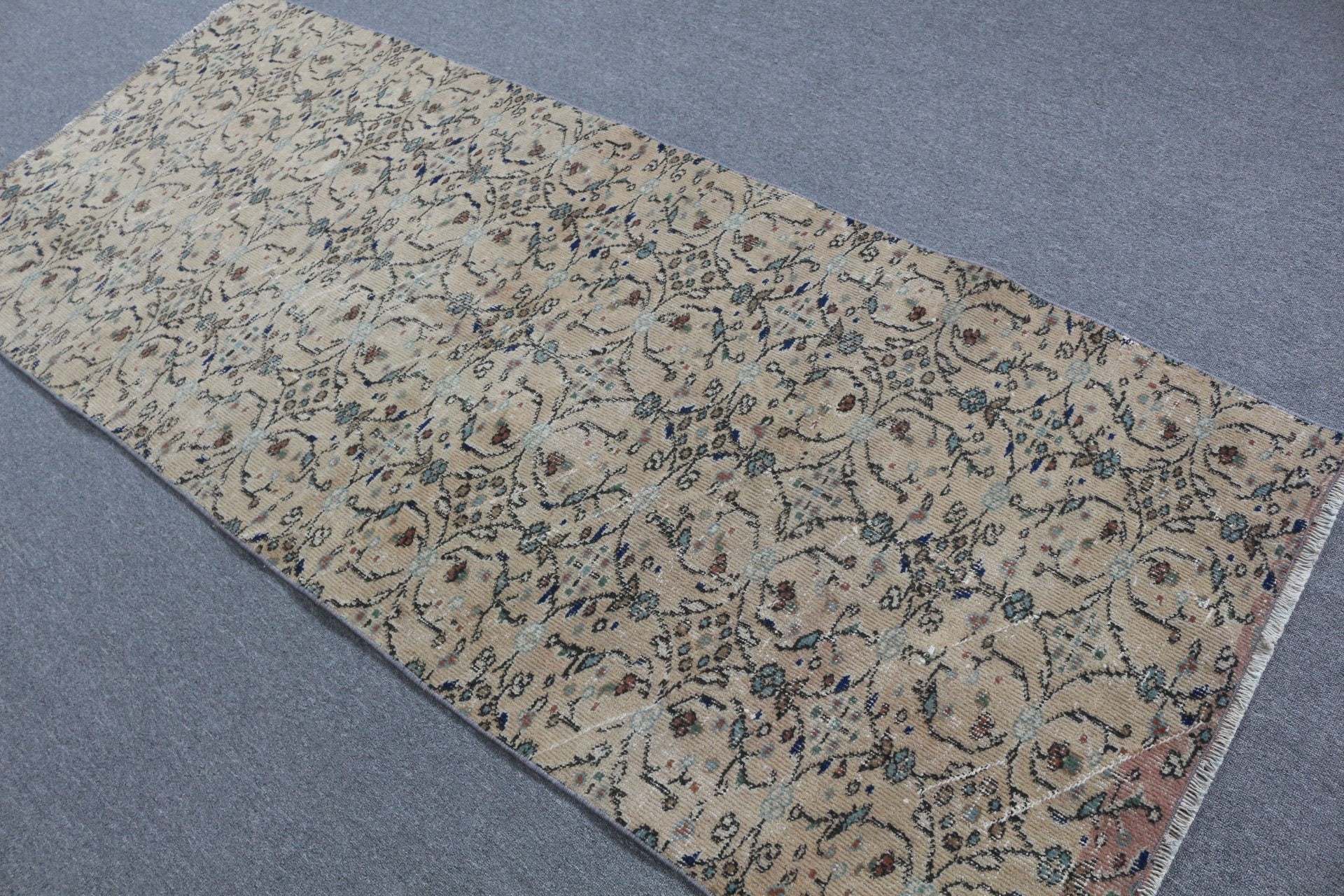 Kahverengi Mutfak Halısı, Vintage Halı, 3.2x7.7 ft Alan Halıları, Türk Halısı, İç Mekan Halıları, Yatak Odası Halıları, Soluk Halı, Oturma Odası Halısı