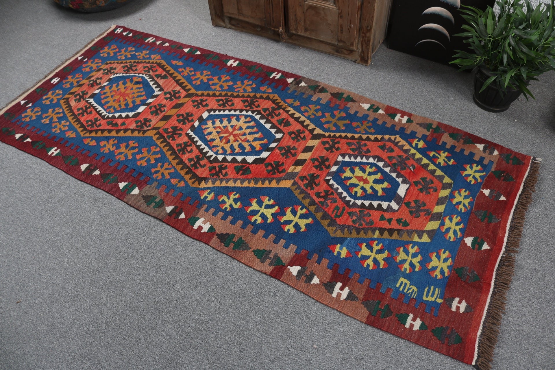 Düz Dokuma Halılar, Giriş Halıları, 2,9x7,1 ft Aksan Halıları, El Dokuma Halıları, Mutfak Halısı, Turuncu Modern Halı, Vintage Halılar, Türk Halıları, Kilim