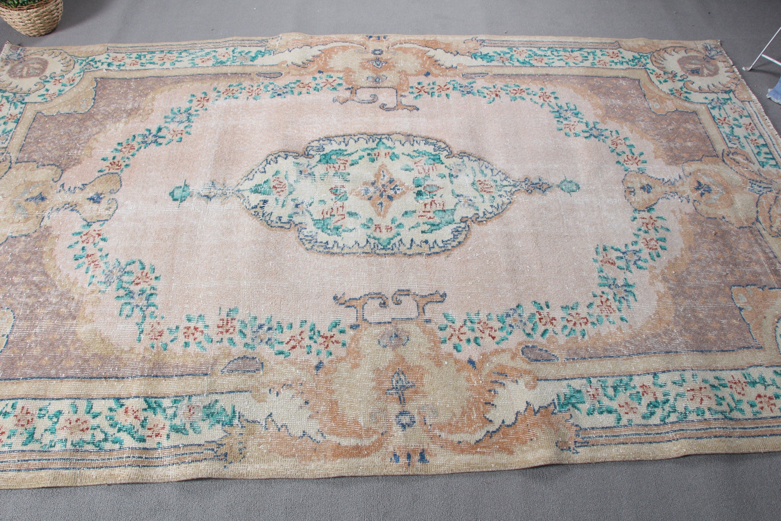 Bej Antika Halı, Tasarımcı Halı, Salon Halısı, Oryantal Halı, Oturma Odası Halısı, Antika Halı, Türk Halısı, Vintage Halılar, 5.4x8.8 ft Büyük Halılar