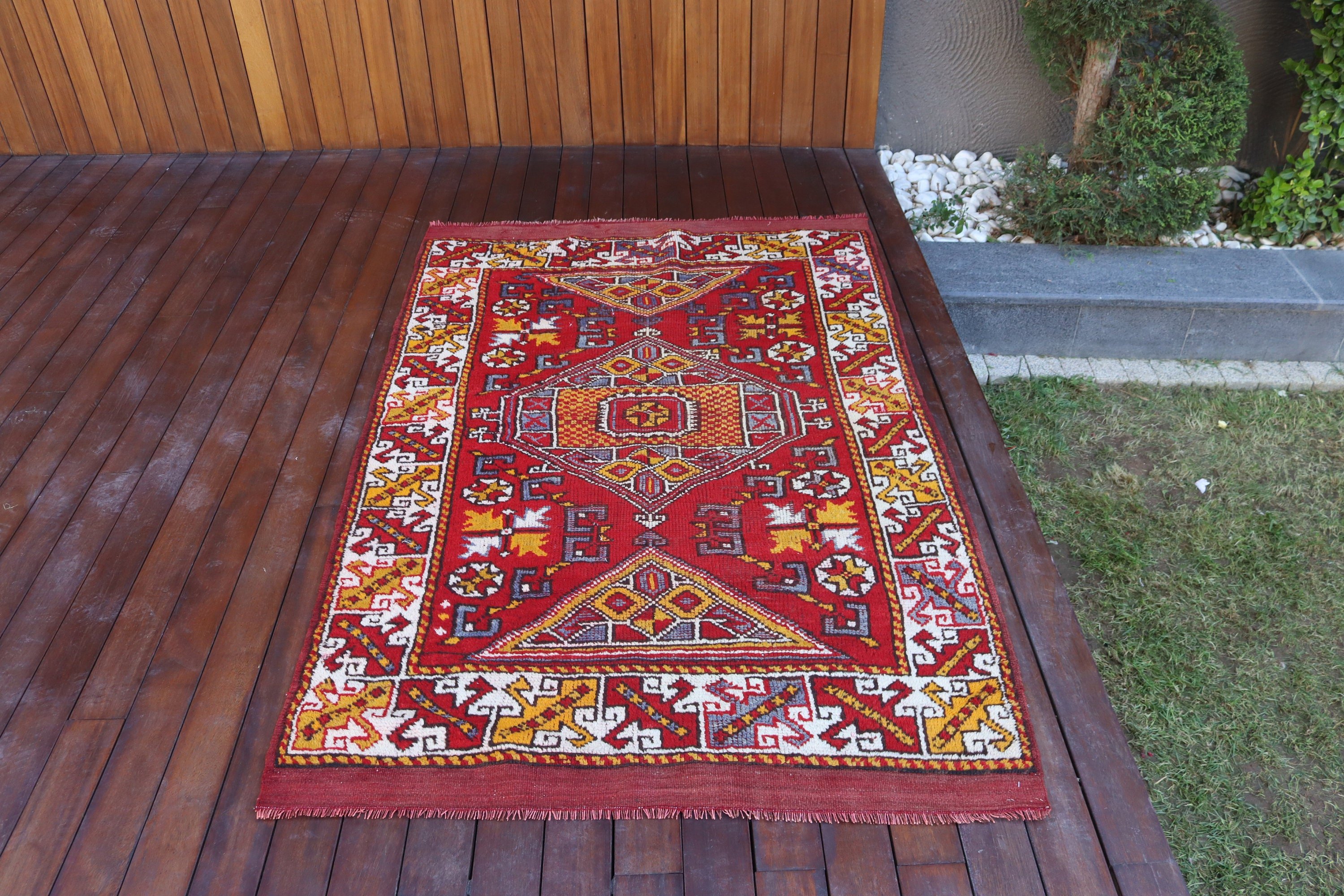 Vintage Halı, Çocuk Halıları, El Dokuma Halı, Oryantal Halılar, Kırmızı Ev Dekorasyonu Halısı, Giriş Halısı, Bohem Halıları, 3.7x5.9 ft Accent Halıları, Türk Halısı