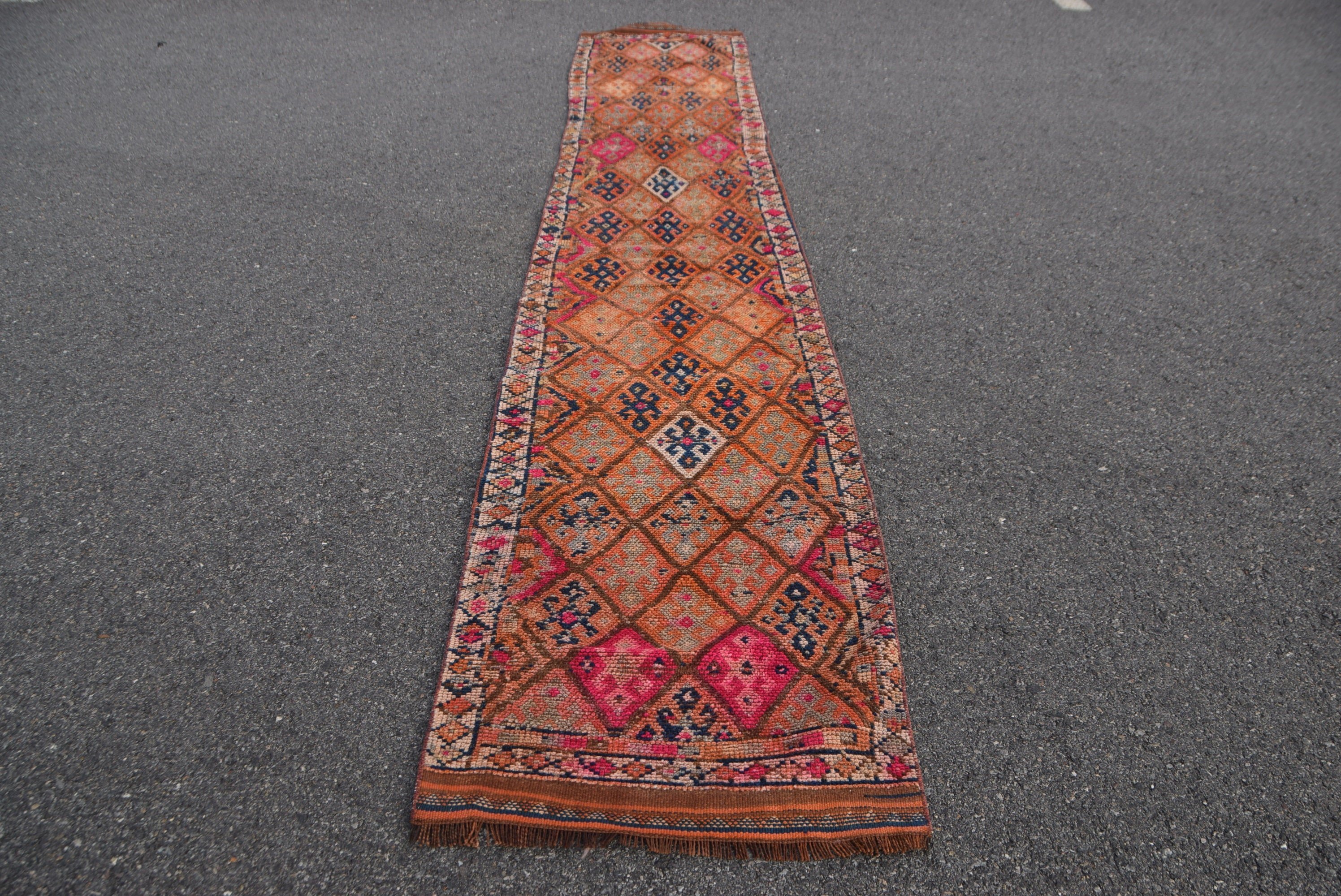 Turkish Rugs, Antique Rug, Vintage Rug, Hallway Rug, Kitchen Rug, Anatolian Rug, Orange Cool Rugs, 2.5x12.6 ft Runner Rug, Rugs for Stair