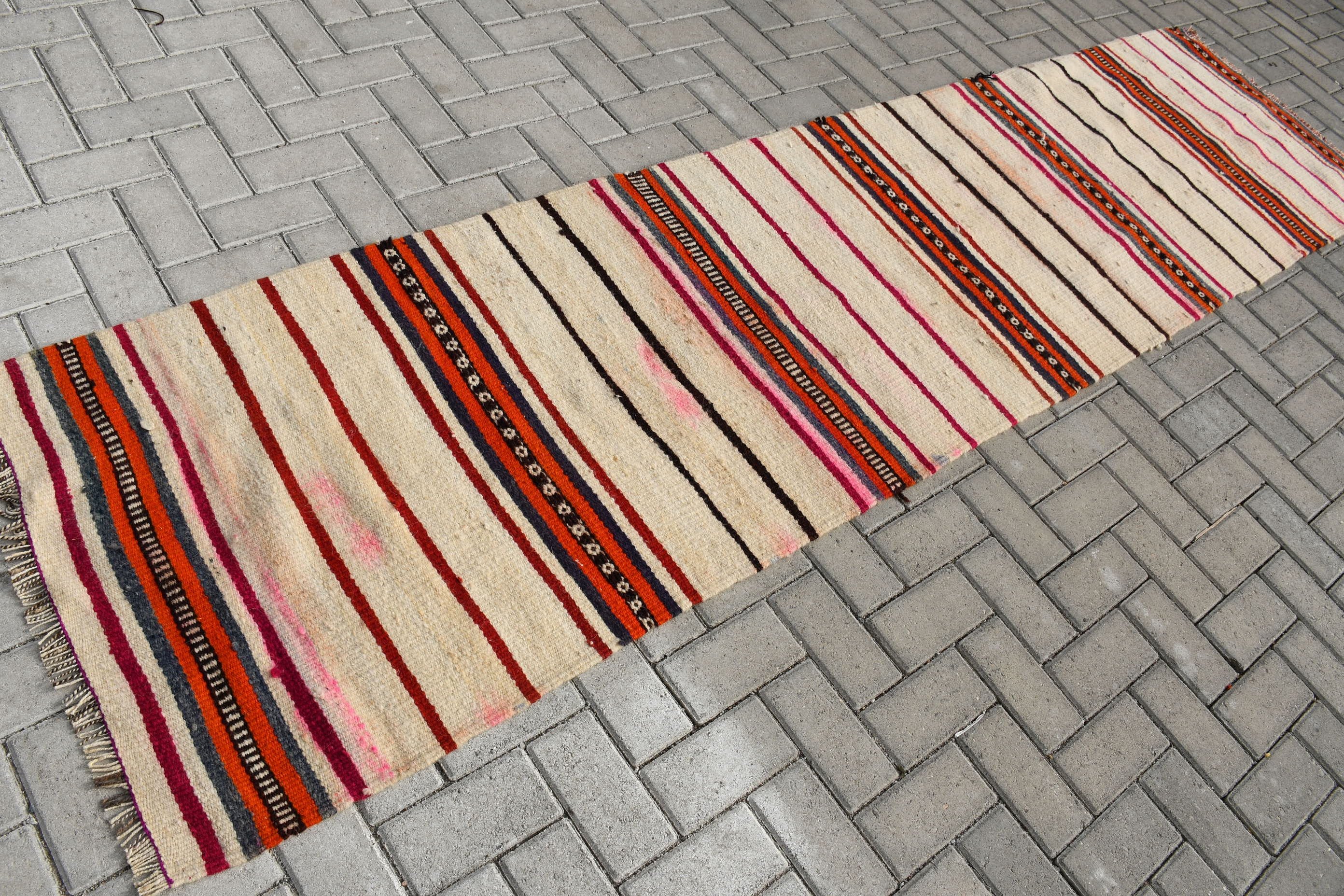 Stair Rug, Beige Wool Rug, Turkish Rugs, Hallway Rug, Rugs for Runner, Bedroom Rug, Home Decor Rugs, 2.6x10.3 ft Runner Rug, Vintage Rugs