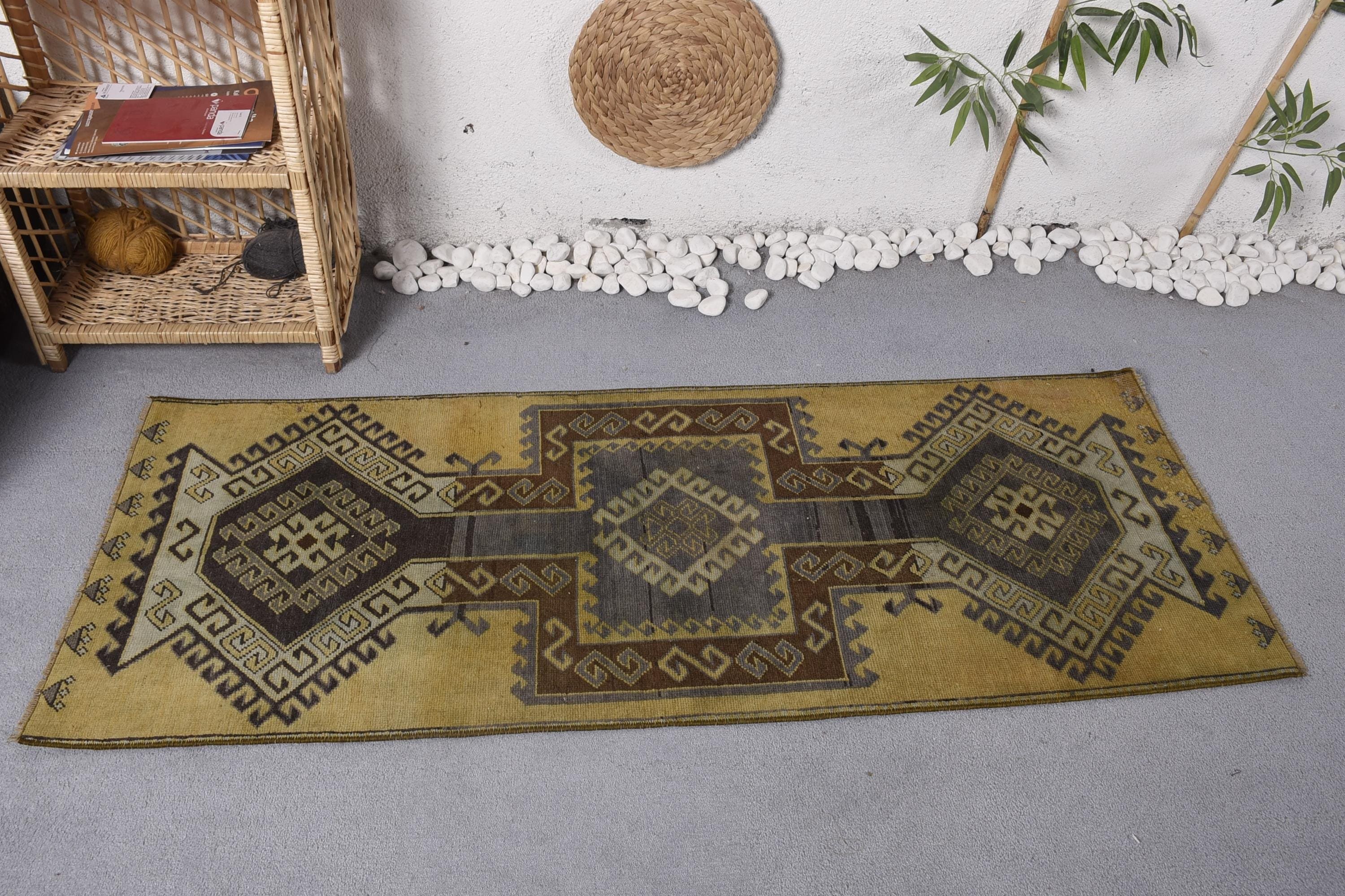 Luxury Rug, Statement Rugs, Vintage Rug, Corridor Rugs, Yellow  2.2x5.6 ft Runner Rug, Turkish Rug, Rugs for Kitchen