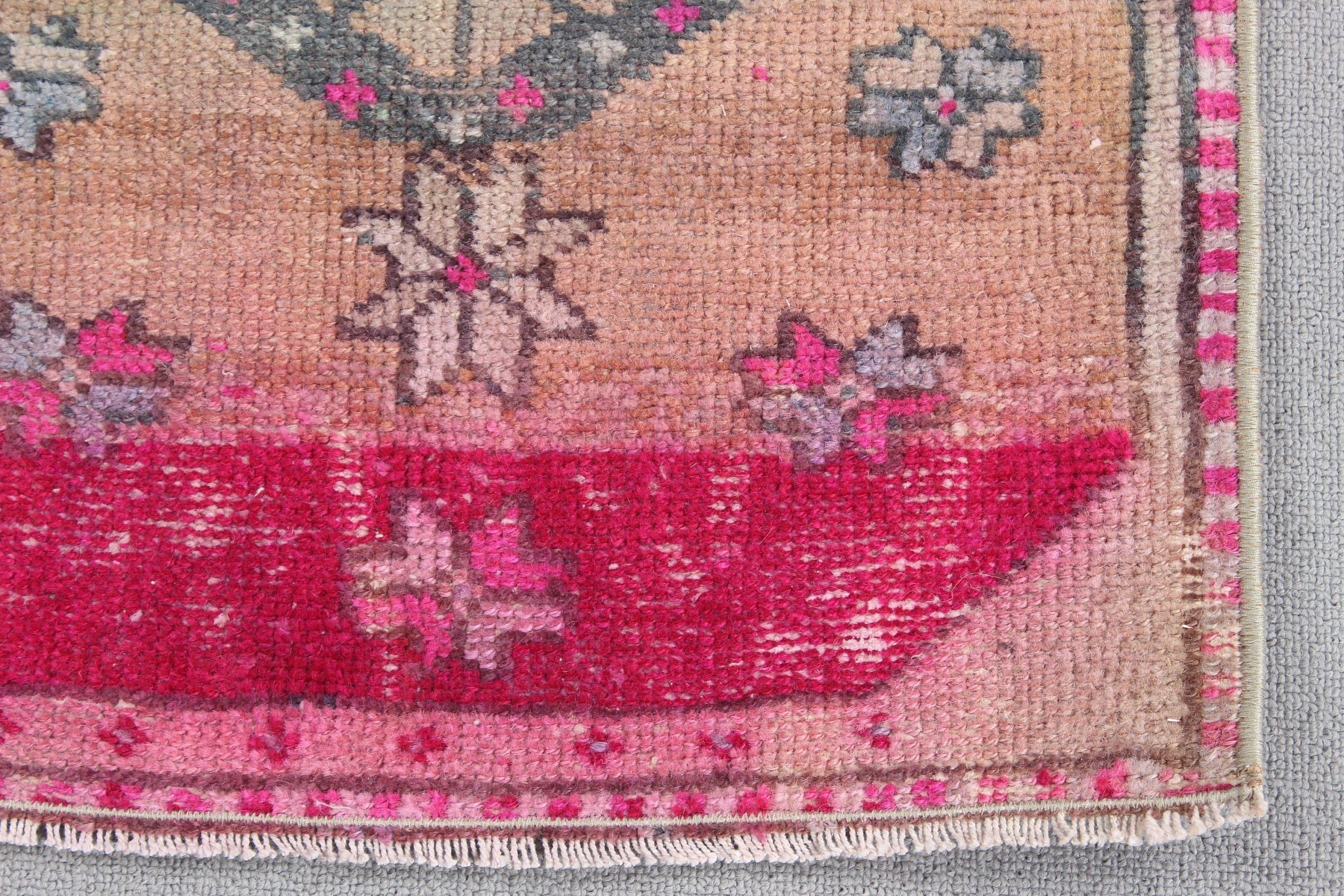 1.6x3.1 ft Küçük Halı, Giriş Halıları, Banyo Halıları, Vintage Halılar, Türk Halıları, Küçük Alan Halısı, Pembe Modern Halı, Nötr Halılar