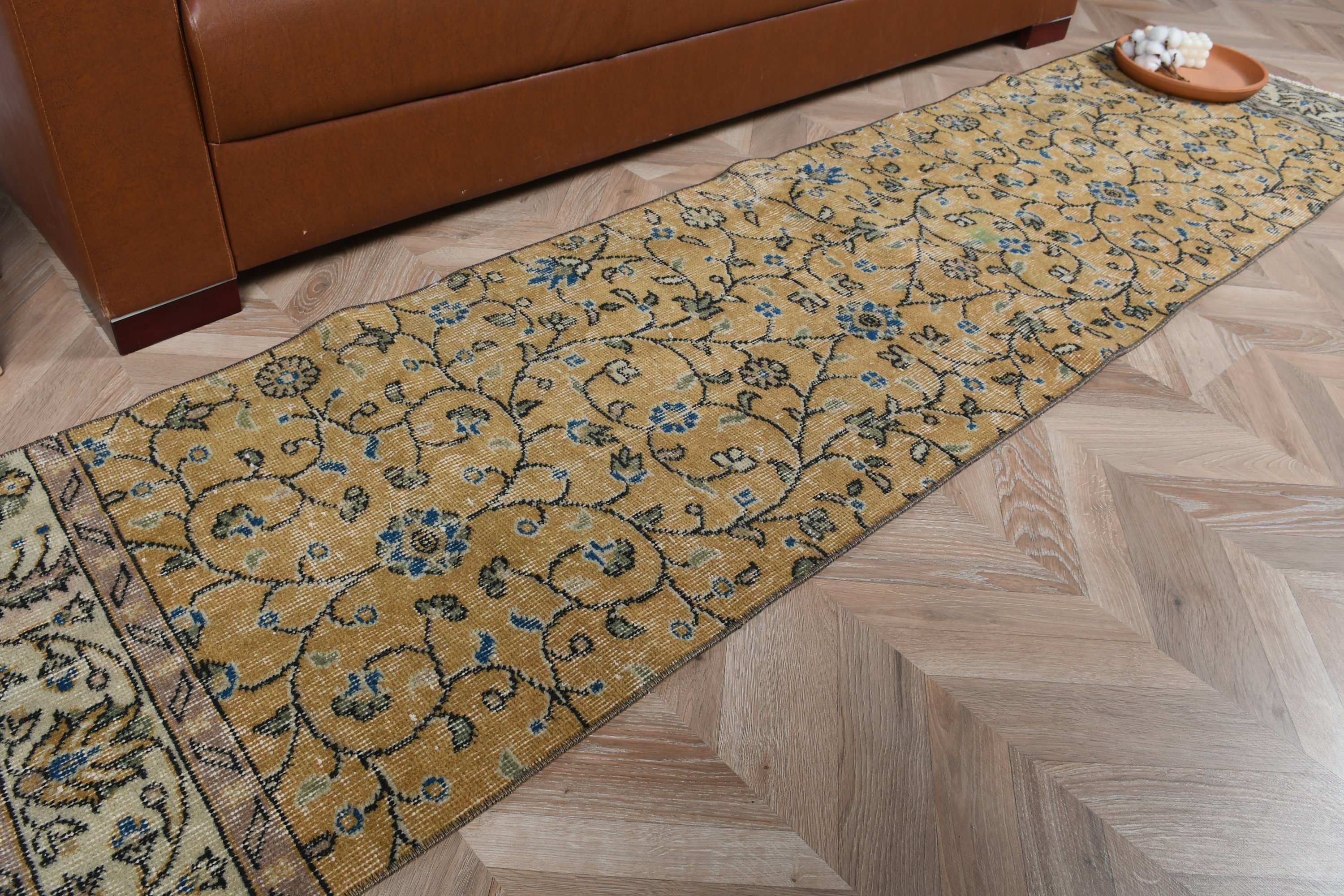 2.1x8.2 ft Runner Halıları, Vintage Halı, Koridor Halısı, Sarı Oushak Halıları, Sessiz Halılar, Mutfak Halıları, Türk Halıları, Yer Halısı, Anadolu Halıları