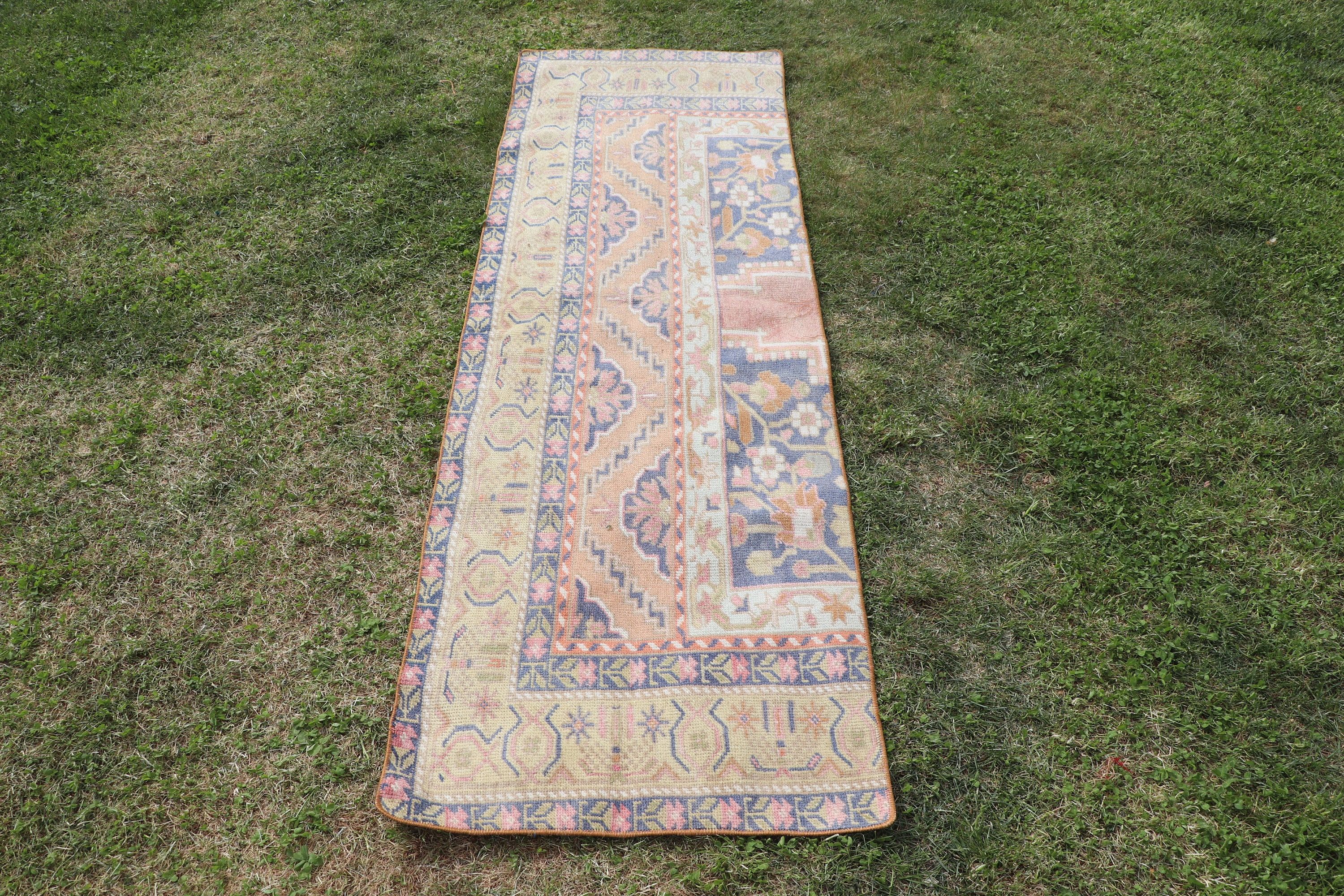 Geometrik Halılar, Vintage Halı, Türk Halısı, Düz Dokuma Halı, Koridor Halıları, 1.9x6.1 ft Yolluk Halıları, Sarı Düz ​​Dokuma Halısı, Uzun Yolluk Halıları