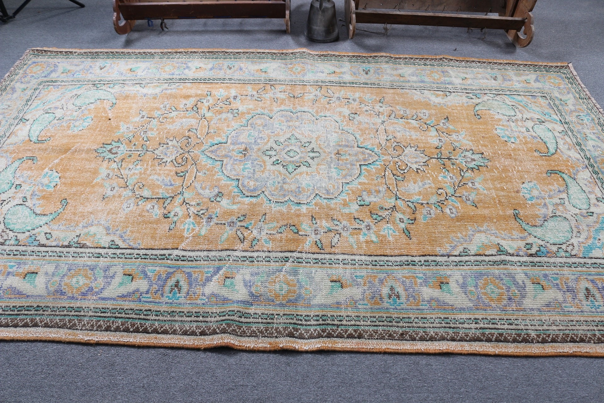 Türk Halısı, Kahverengi Ev Dekor Halısı, Oturma Odası Halısı, Yatak Odası Halısı, Yemek Odası Halısı, Vintage Halı, 5.8x9.6 ft Büyük Halı, Anadolu Halısı