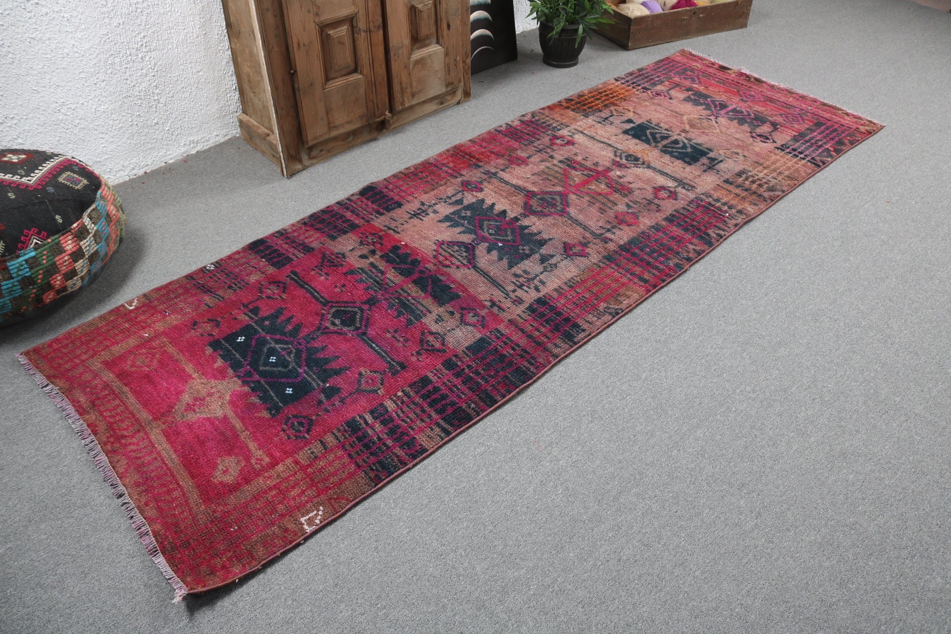 3.1x9.4 ft Runner Halıları, Beni Ourain Runner Halısı, Antika Halı, Mavi Yatak Odası Halıları, Vintage Halı, Uzun Yolluk Halısı, El Dokuma Halıları, Türk Halısı