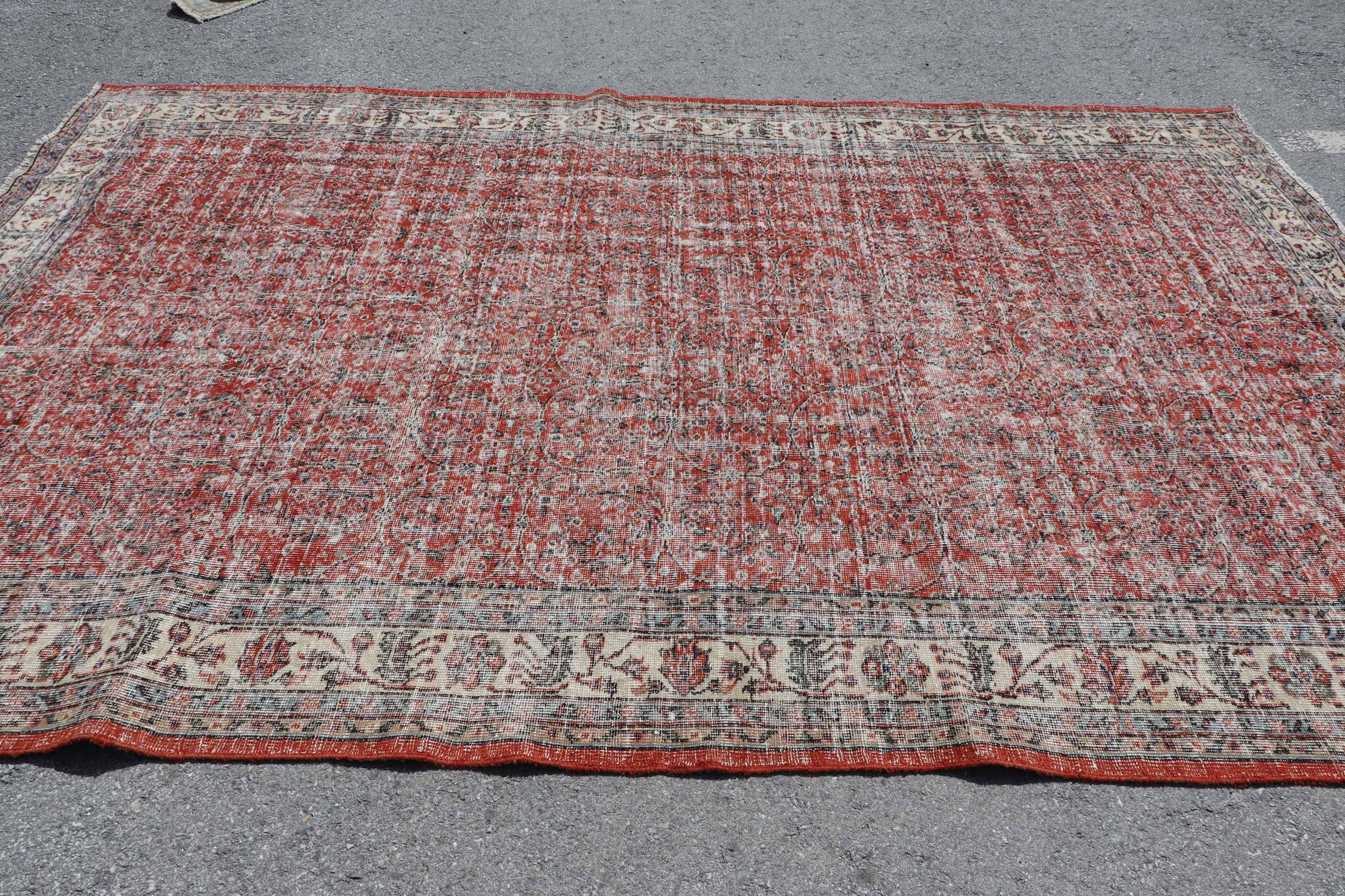 Turkish Rug, Red Cool Rug, 7.3x10.8 ft Oversize Rugs, Cool Rug, Rugs for Saloon, Anatolian Rug, Vintage Rug, Saloon Rugs, Dining Room Rug