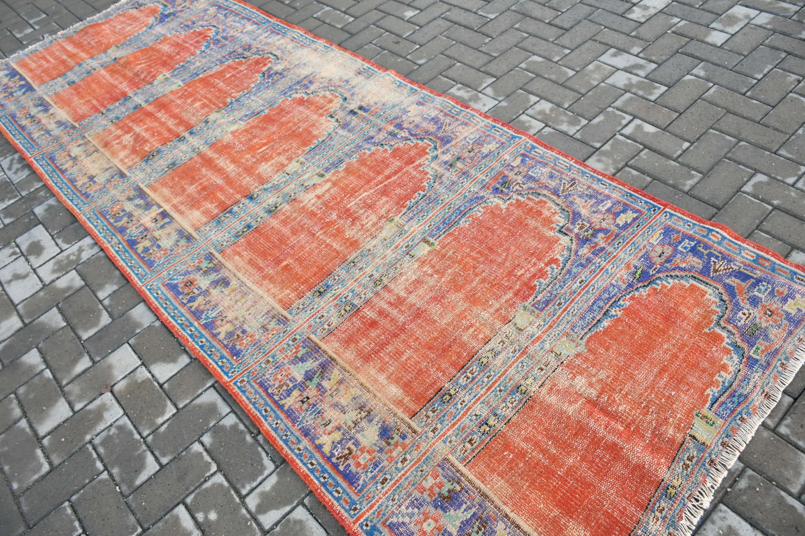 Vintage Rugs, Anatolian Rug, Boho Rugs, Rugs for Stair, Home Decor Rugs, Red Kitchen Rug, Corridor Rug, 4x10.9 ft Runner Rug, Turkish Rug