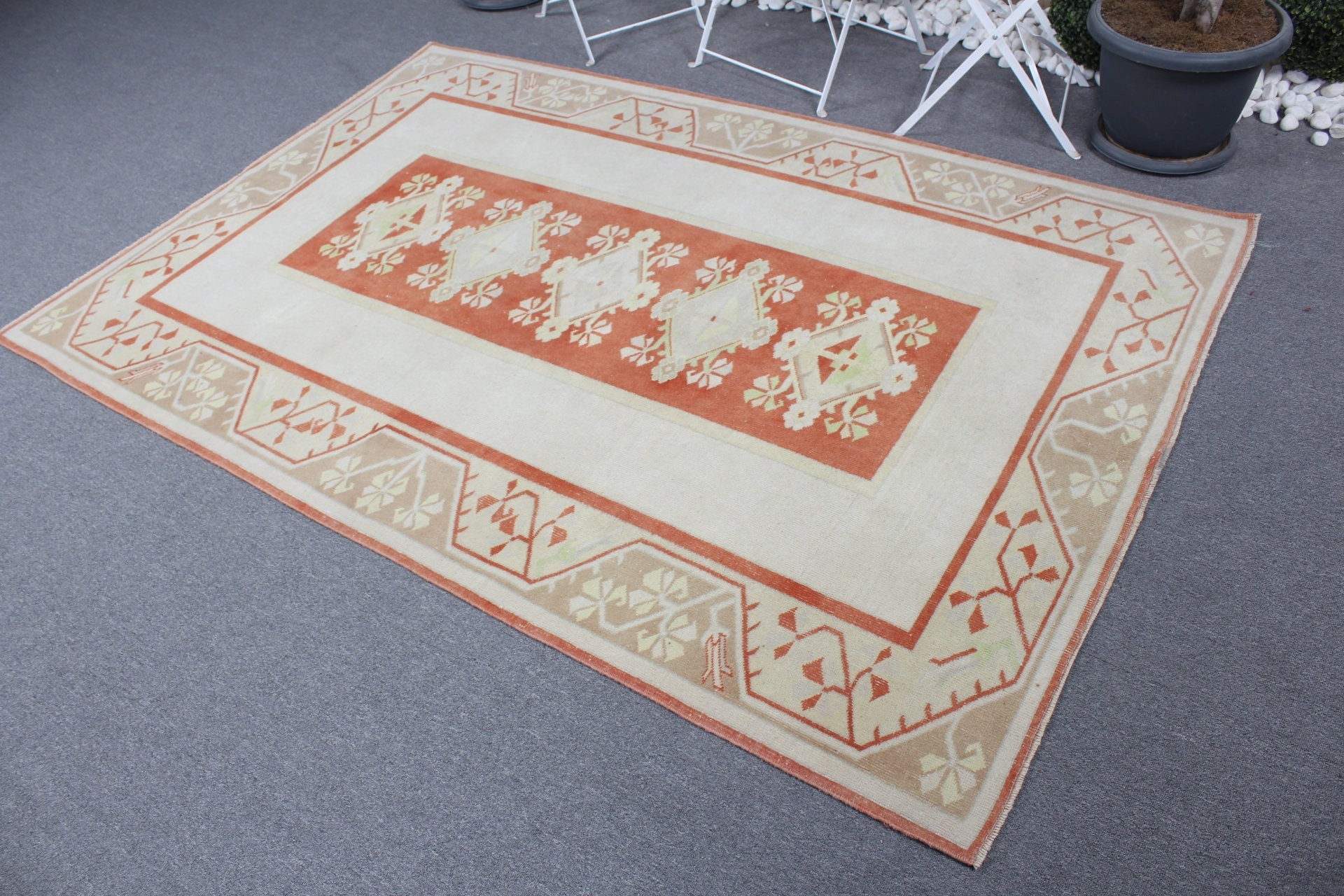 Home Decor Rug, Bedroom Rug, Vintage Rug, Turkish Rug, 5x7.4 ft Area Rugs, Rugs for Floor, Pastel Rugs, Nursery Rug, Beige Home Decor Rug