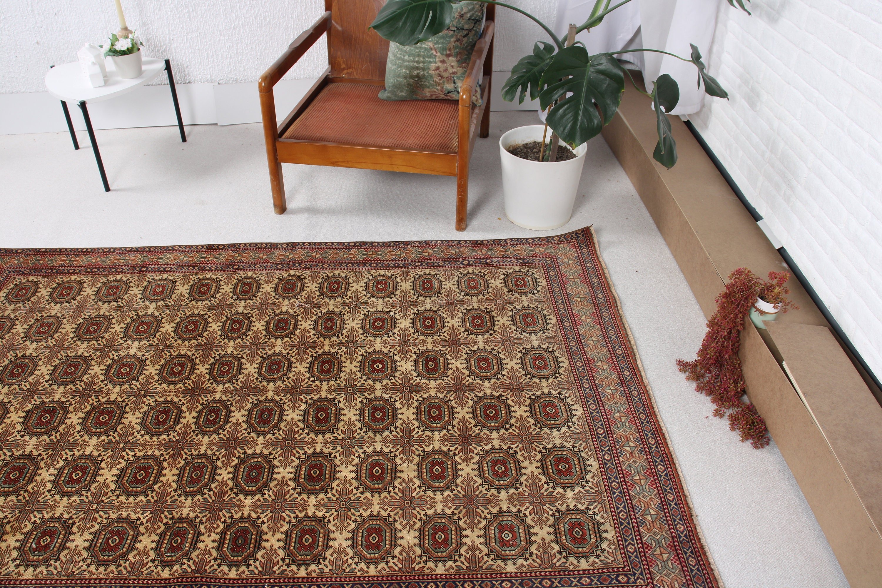 Beige  4.4x6.8 ft Area Rugs, Anatolian Rug, Vintage Rug, Bedroom Rug, Neutral Rug, Living Room Rugs, Office Rugs, Turkish Rug