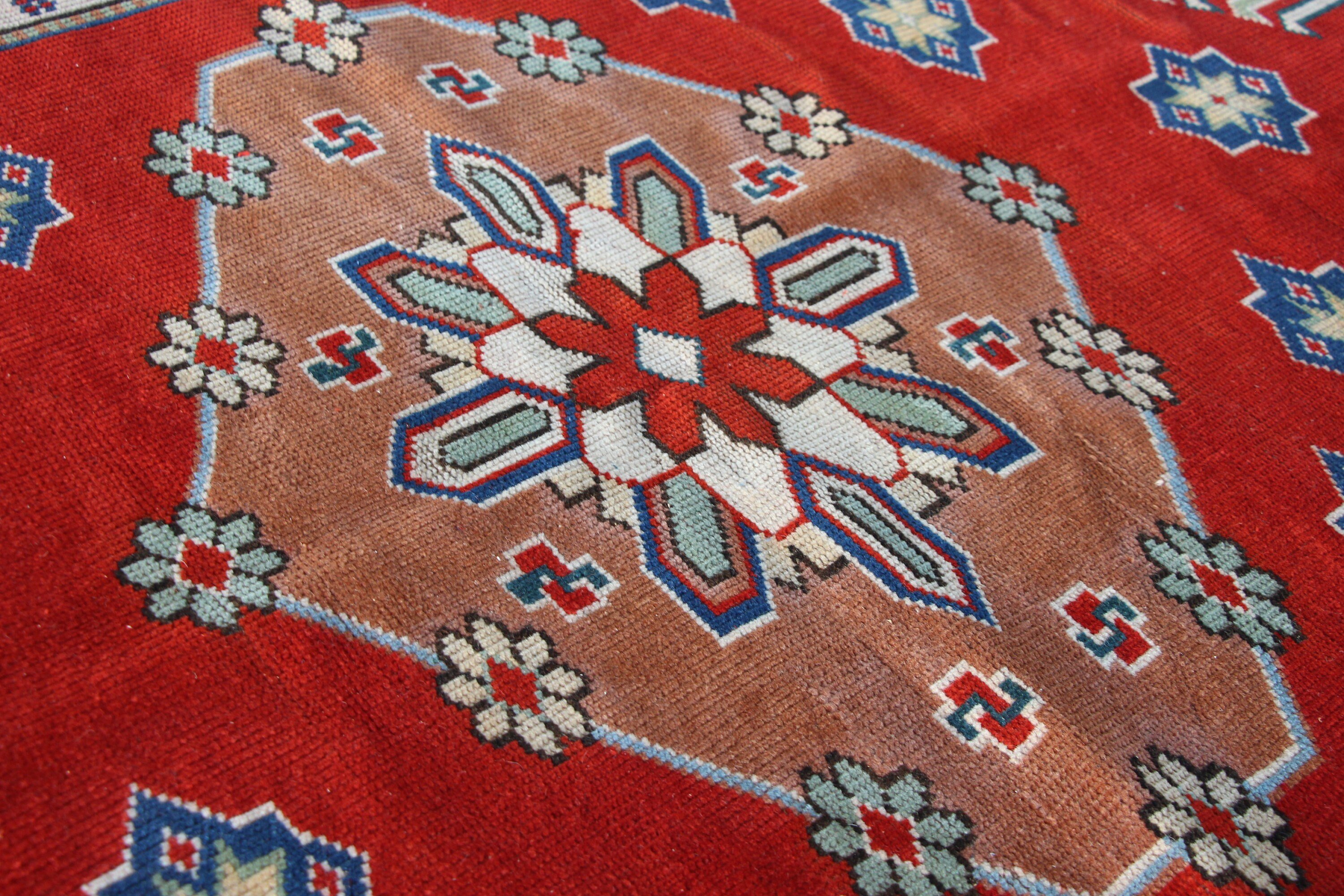 Vintage Rug, Tribal Rug, Indoor Rug, Red Home Decor Rugs, Turkish Rugs, Rugs for Kitchen, Bedroom Rugs, 4.3x5.7 ft Area Rug