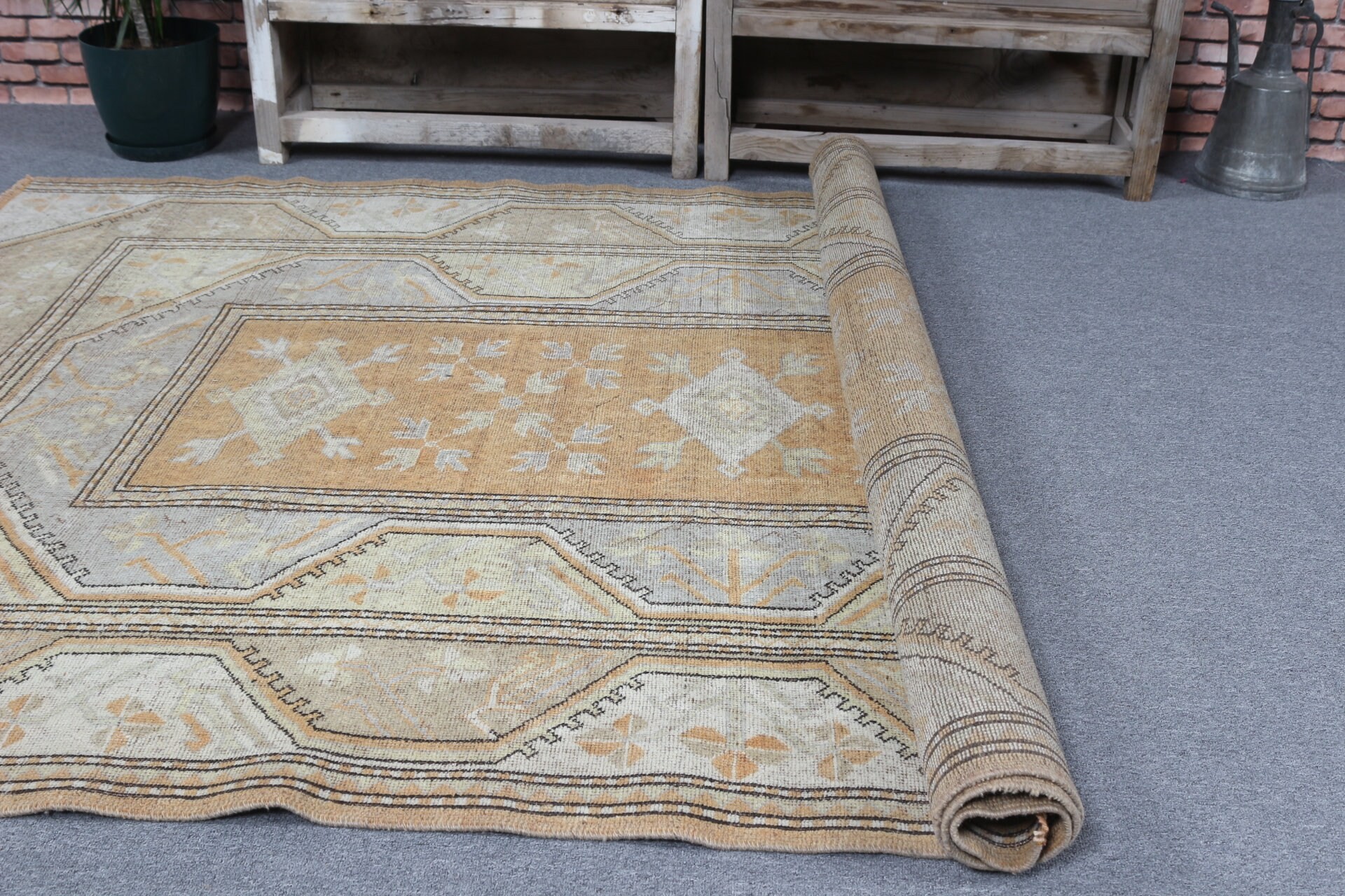 Turkish Rug, Orange Antique Rug, Bedroom Rug, Anatolian Rug, 5.2x7.7 ft Large Rug, Pastel Rugs, Living Room Rugs, Vintage Rugs, Floor Rug