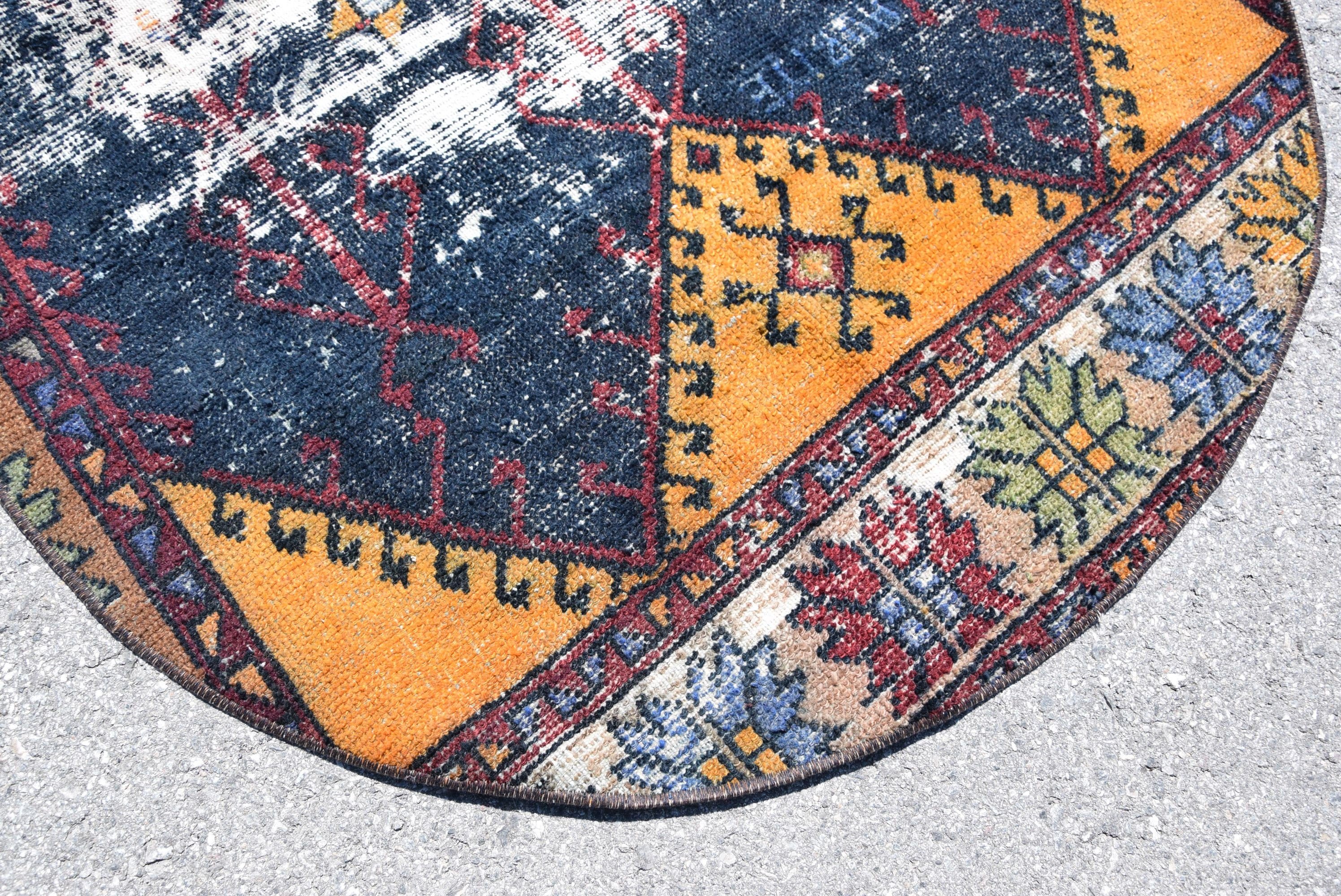 Floor Rug, Vintage Rug, 3.6x3.6 ft Small Rugs, Turkish Rug, Art Rug, Kitchen Rug, Rugs for Kitchen, Bath Rug, Blue Anatolian Rugs, Cool Rug