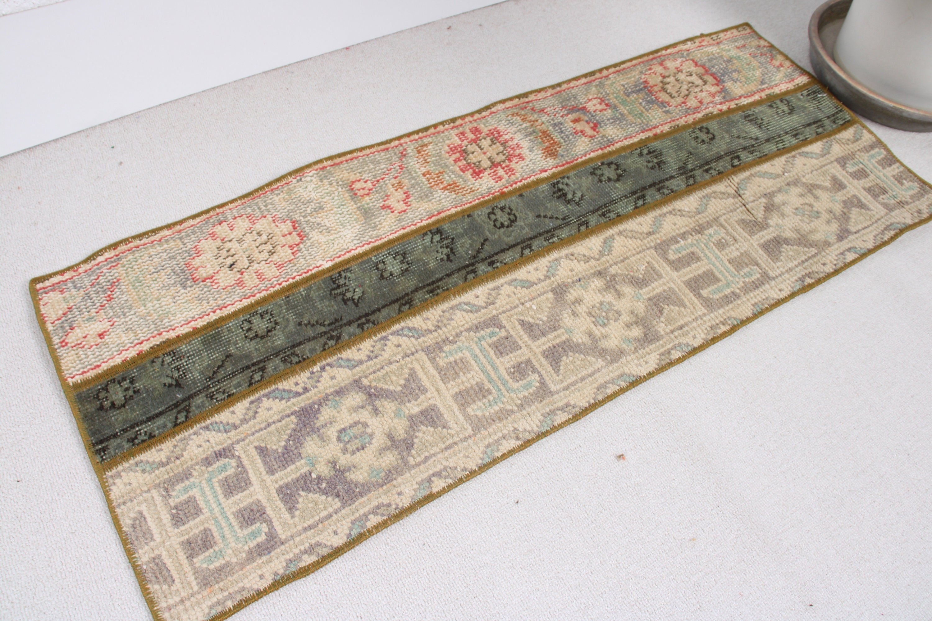 Yeşil Oryantal Halılar, Banyo Halıları, 1.5x3.9 ft Küçük Halı, Mutfak Halıları, Aztek Halısı, Vintage Halı, Yatak Odası Halısı, Türk Halısı