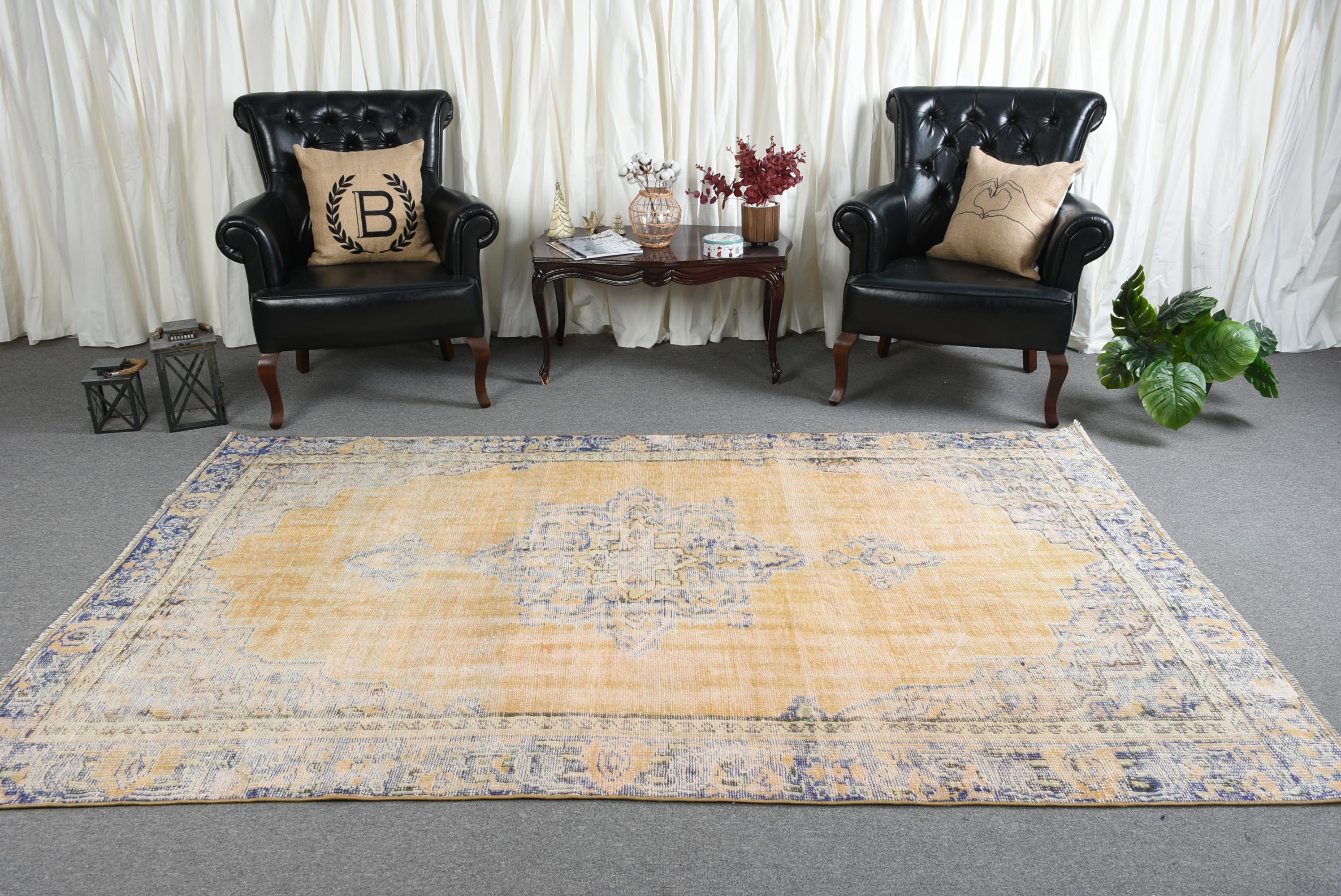 Living Room Rug, Home Decor Rugs, Vintage Rug, Turkish Rug, Dorm Rug, Yellow Wool Rug, Oriental Rug, Dining Room Rug, 5.5x8.8 ft Large Rug