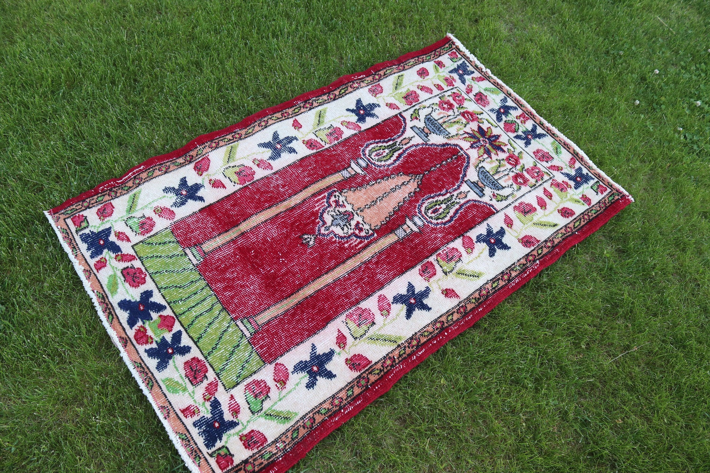 Rugs for Bathroom, Turkish Rug, 2.5x4 ft Small Rug, Moroccan Rug, Red Wool Rugs, Wall Hanging Rugs, Oushak Rugs, Car Mat Rug, Vintage Rug