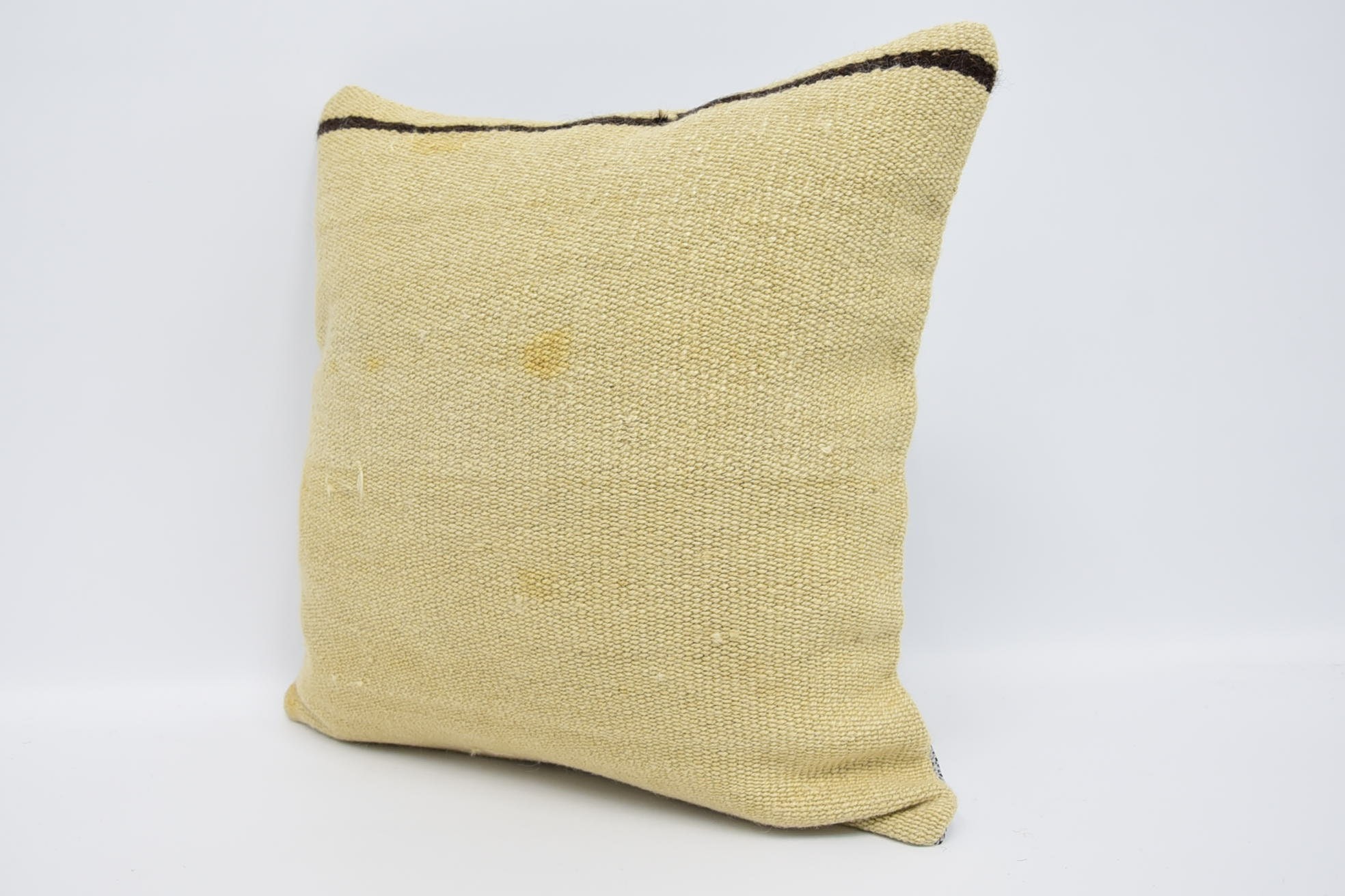 Ethnical Kilim Rug Pillow, 18"x18" Beige Cushion Cover, Boho Pillow Sham Cover, Crochet Pattern Pillow, Handmade Kilim Cushion