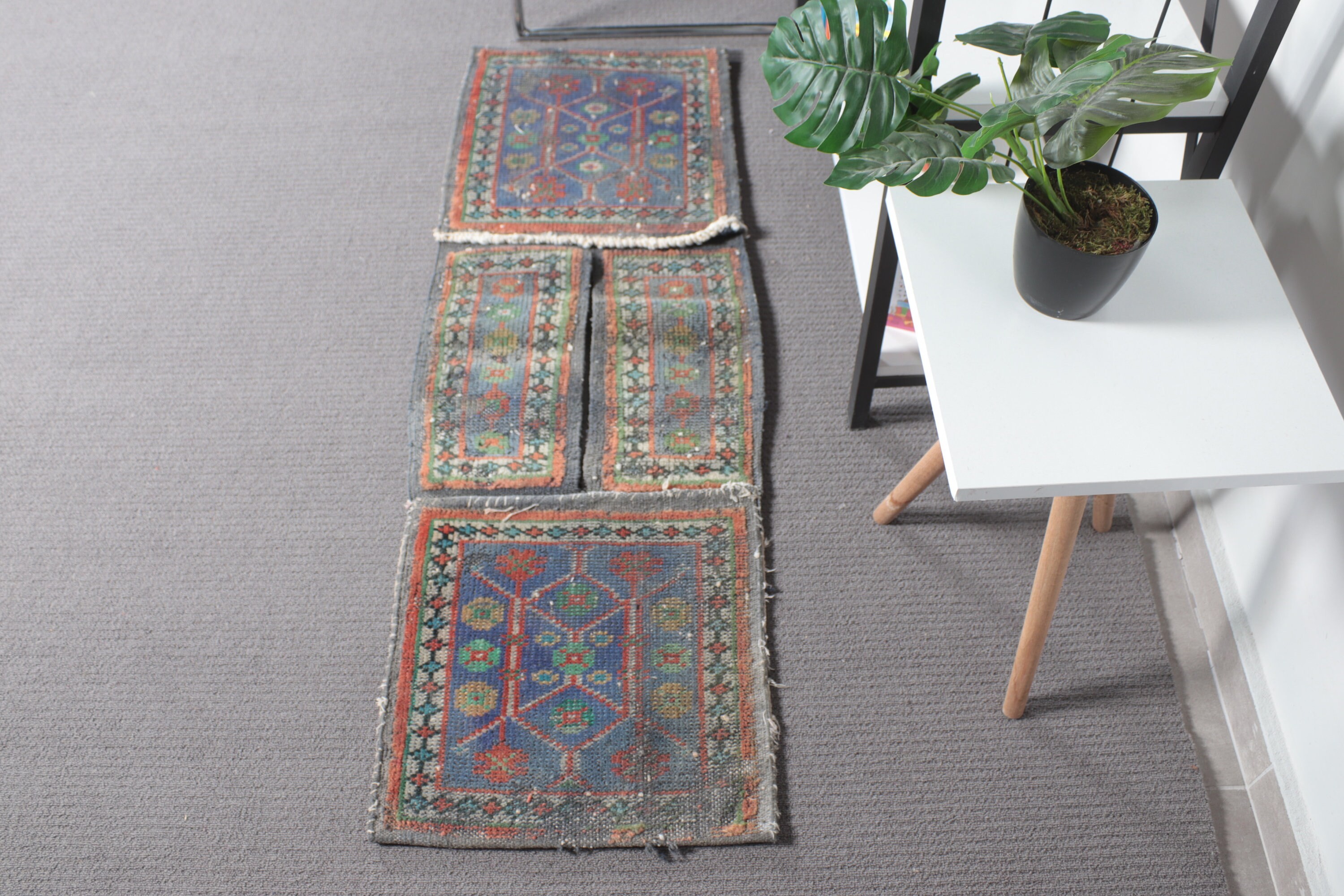 Vintage Halı, Boho Halılar, Türk Halıları, Duvara Asılı Halı, Ev Dekorasyonu Halısı, Yatak Odası Halısı, Mavi Yer Halıları, 1.4x4.2 ft Küçük Halı, El Dokuma Halılar