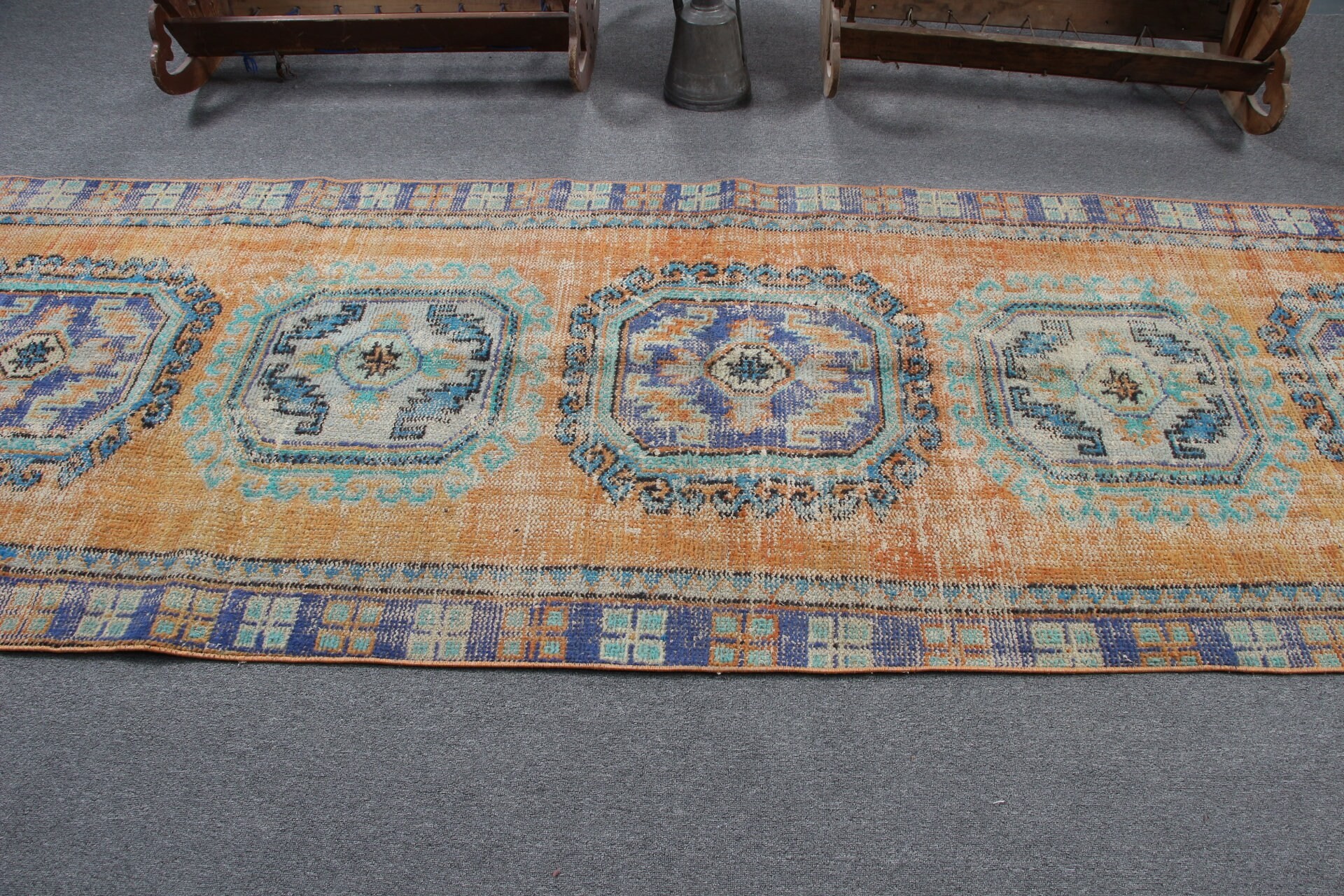 Merdiven Halıları, Koridor Halıları, Turuncu Oushak Halı, Türk Halısı, Vintage Halı, Anadolu Halısı, Sessiz Halı, 3,9x11,4 ft Runner Halısı