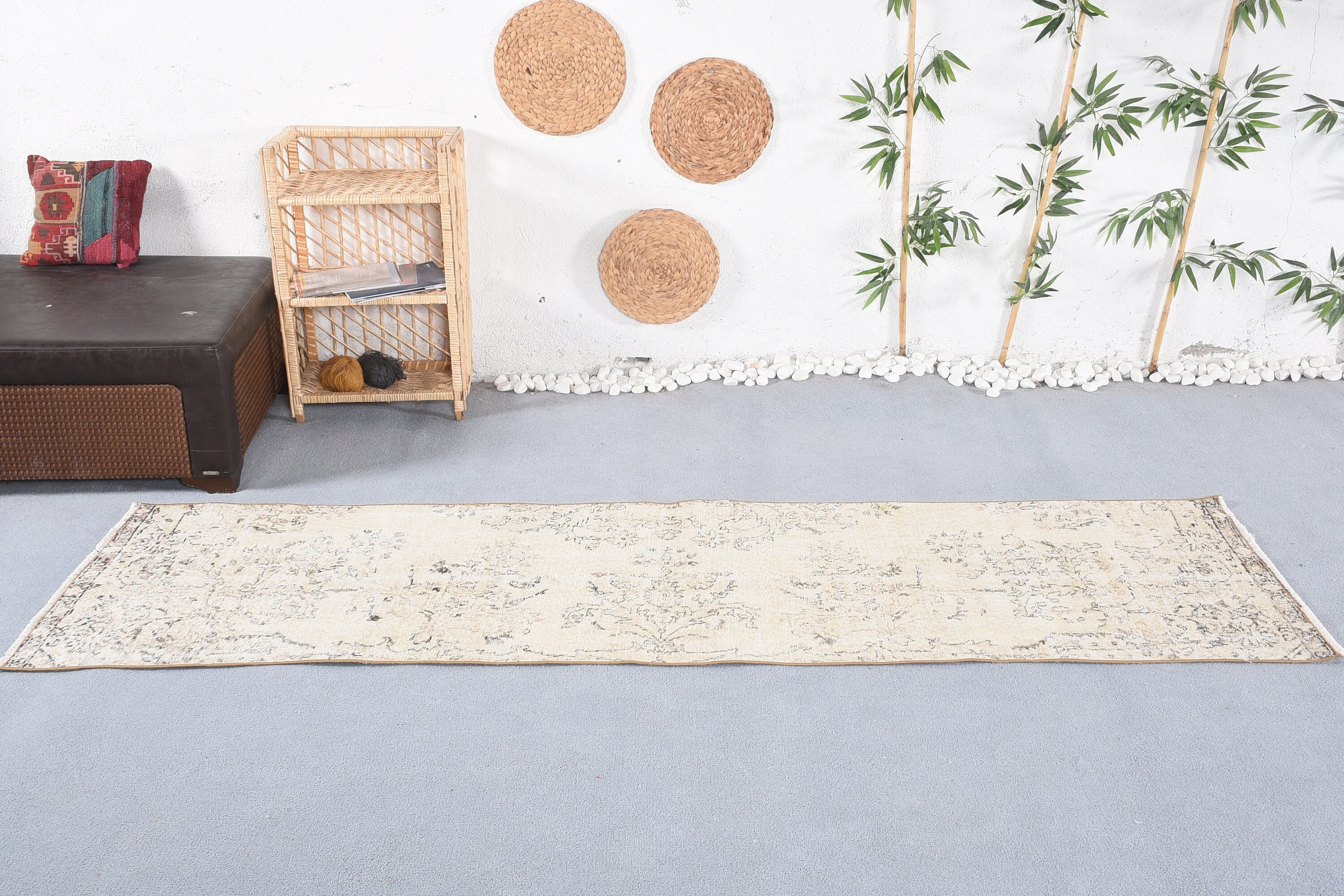 2.6x9 ft Runner Rug, Antique Rug, Floor Rug, Turkish Rugs, Rugs for Corridor, Hallway Rug, Kitchen Rug, Vintage Rugs, Beige Wool Rug