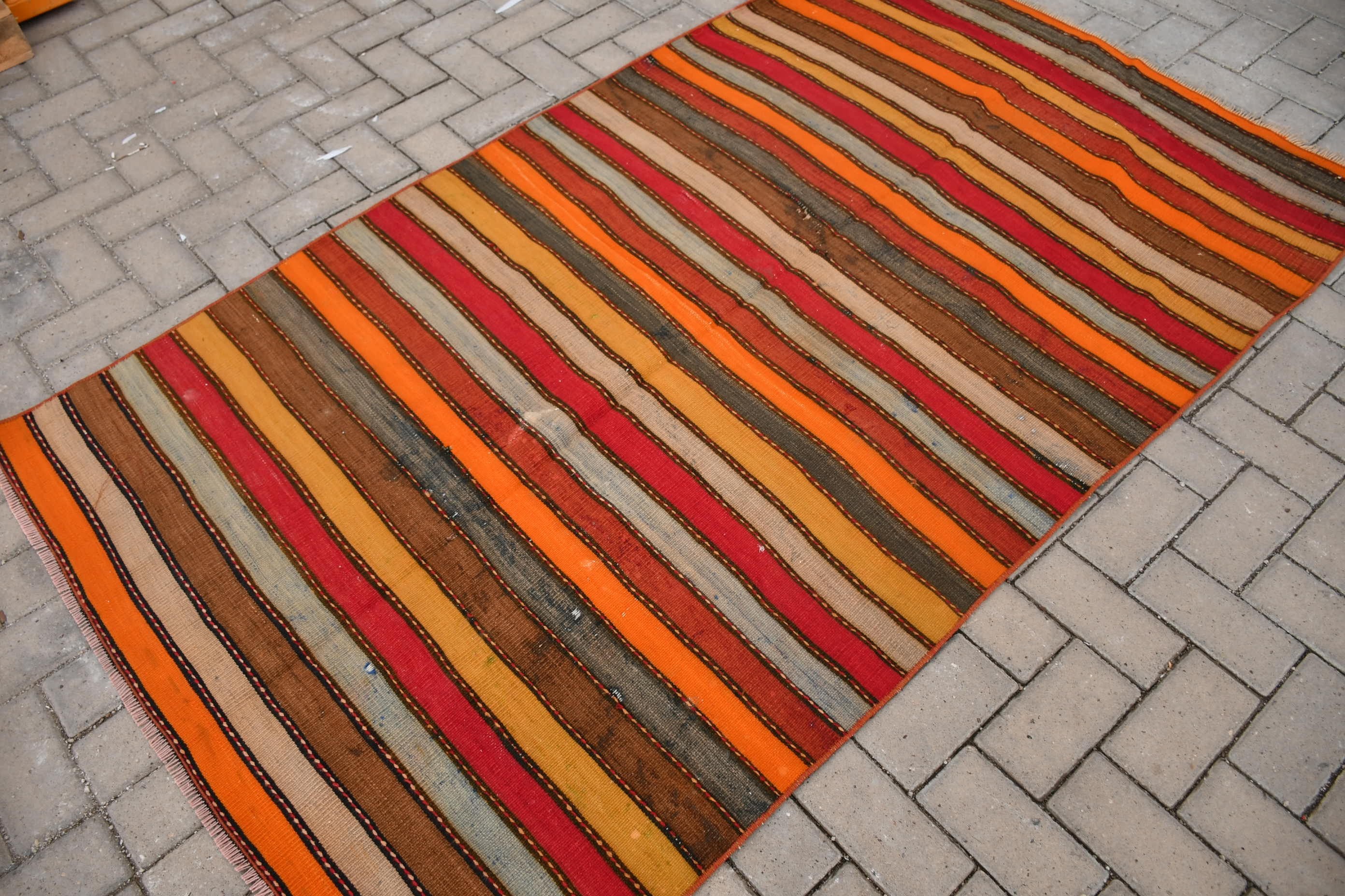 Oturma Odası Kilim, Antik Kilim, Türk Kilim, Turuncu Ev dekoru Kilim, 116x200 cm Oturma odası Kilim, Yemek odası Kilim, Mutfak Kilim