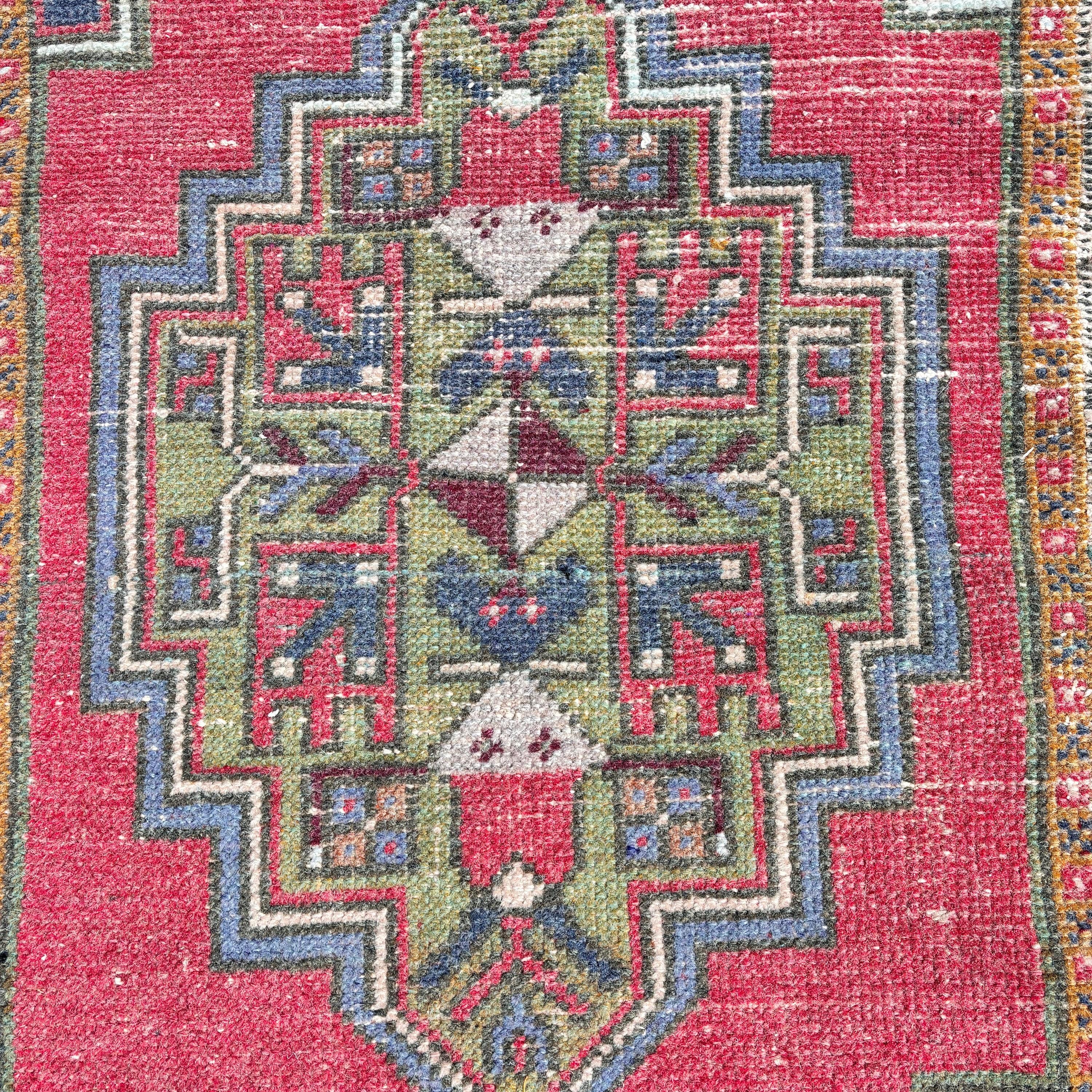 Kırmızı Nötr Halı, Modern Halılar, Vintage Halı, Türk Halıları, 1,7x3,3 ft Küçük Halılar, Boho Halı, Yatak Odası Halısı, Banyo Halıları, Duvara Asılı Halılar