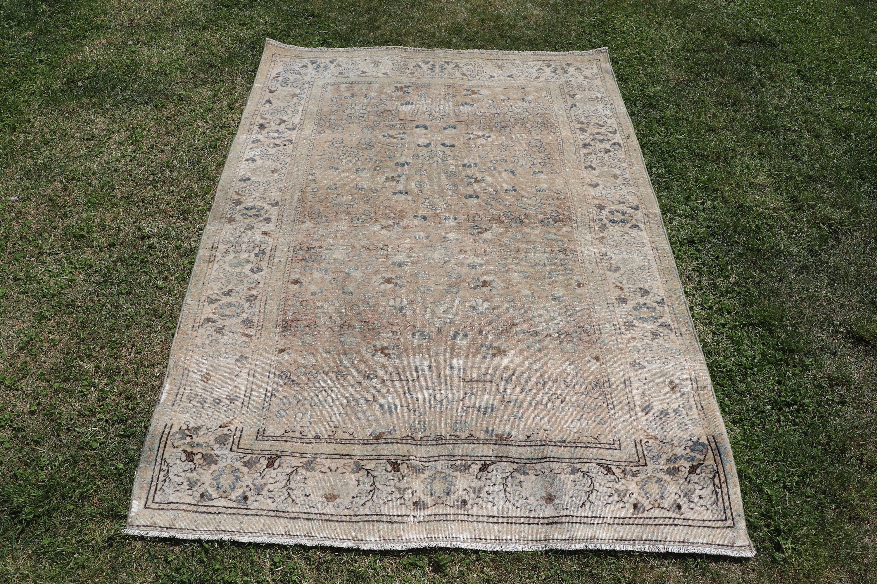 Entry Rug, Turkish Rug, Modern Rug, Vintage Rugs, Beige Oushak Rug, Oriental Rug, Vintage Accent Rug, Bedroom Rugs, 3.7x5.3 ft Accent Rugs