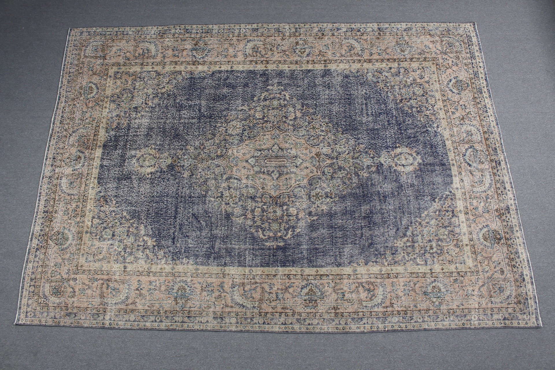 Mavi Mutfak Halısı, Oturma Odası Halısı, Türk Halıları, Ofis Halısı, Oushak Halısı, Vintage Halılar, 7.8x10.9 ft Büyük Boy Halılar, Salon Halısı