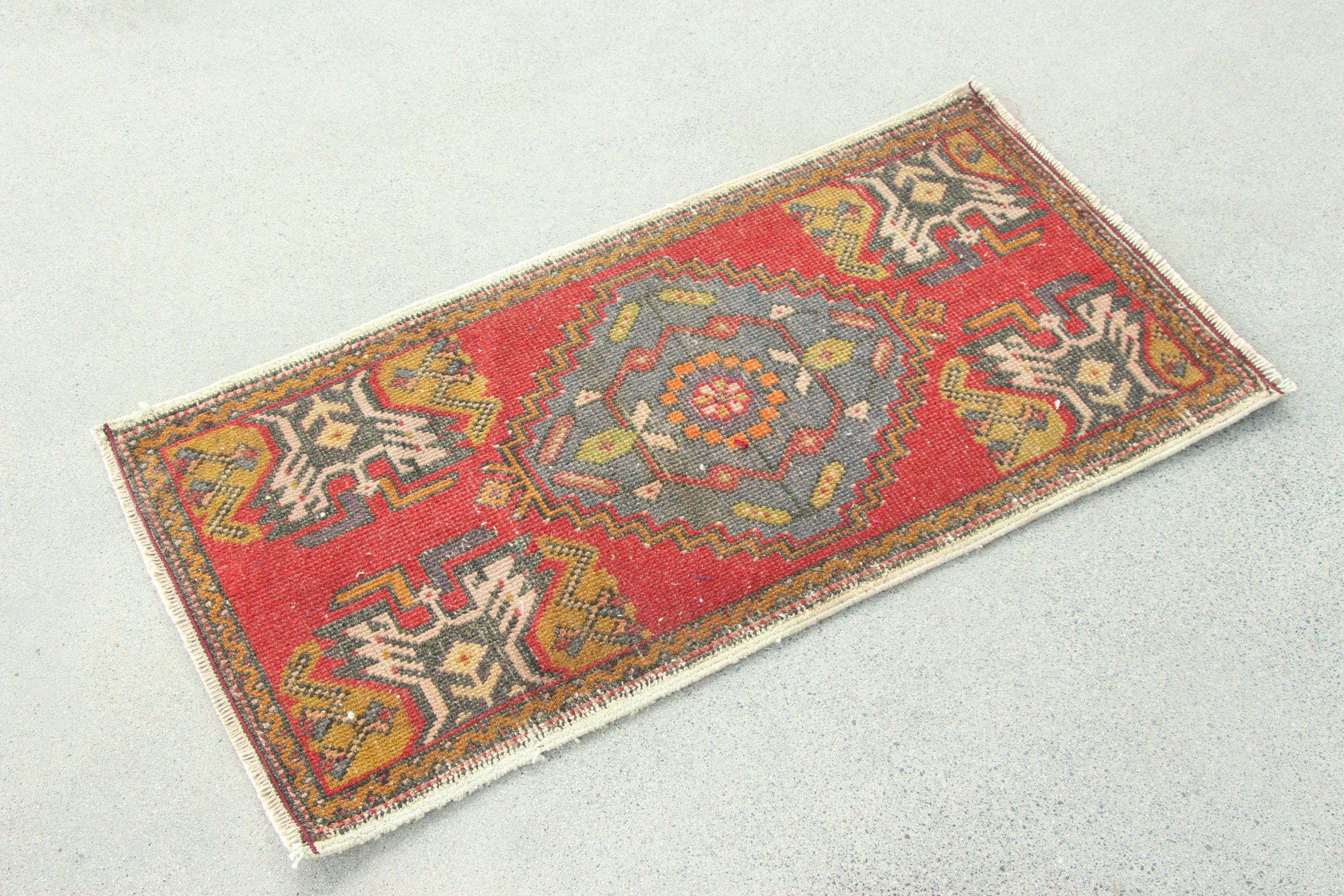 Vintage Halı, 1.7x3.2 ft Küçük Halılar, Türk Halısı, Küçük Alan Halıları, Kapı Paspas Halıları, Ev Dekor Halısı, Düz Dokuma Halılar, Kırmızı Yatak Odası Halıları