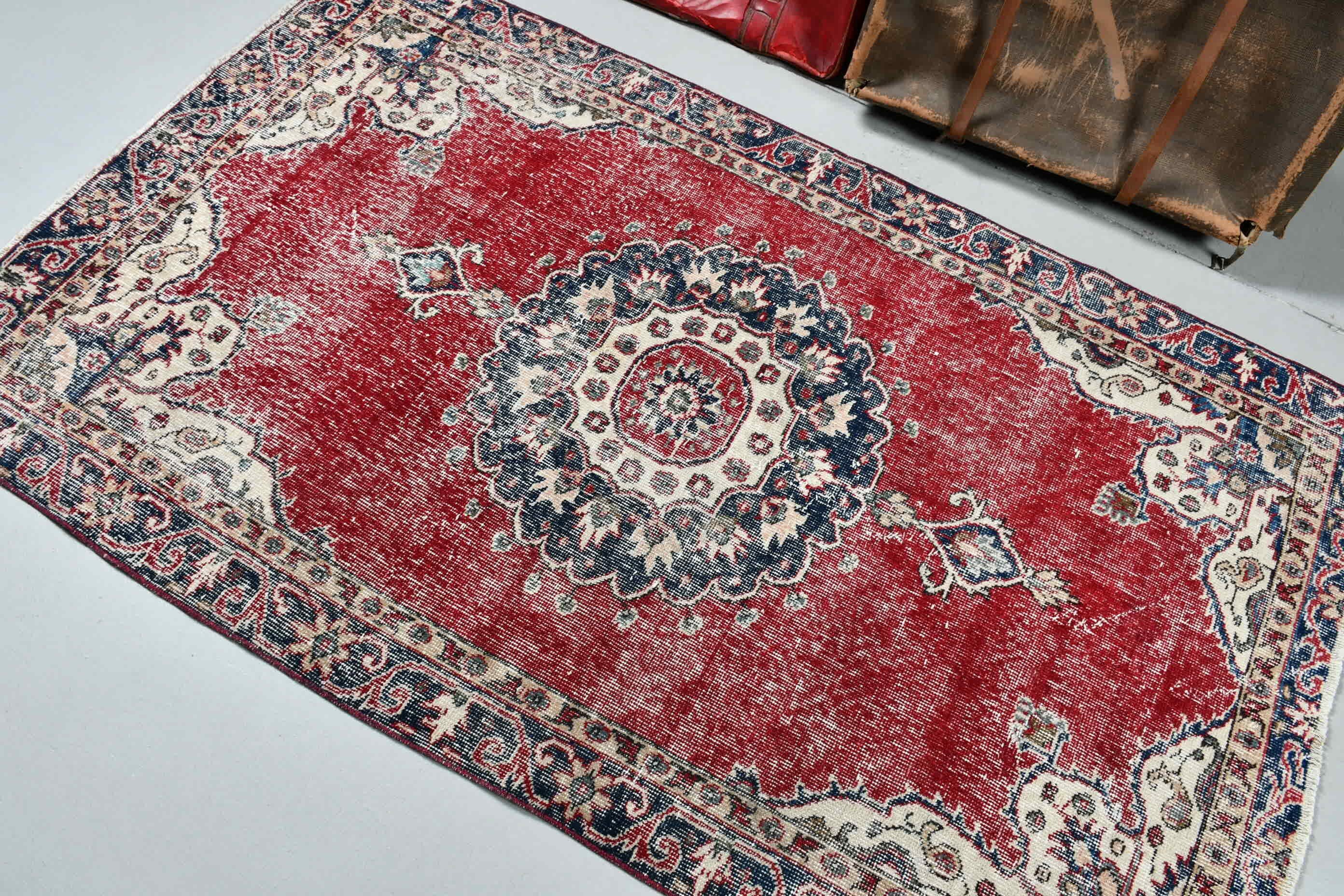 Bedroom Rugs, Entryway Rug Rugs, Turkish Rugs, Vintage Rug, Floor Rugs, Red Floor Rug, Entry Rug, 3.7x6.3 ft Accent Rug, Rugs for Nursery