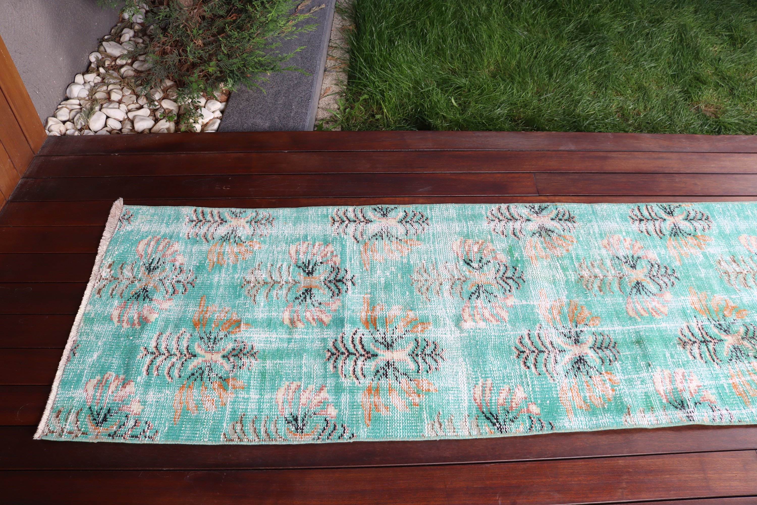 Ev Dekorasyonu Halıları, Merdiven Halısı, Vintage Halı, Türk Halısı, 2,2x7,8 ft Runner Halıları, Boho Halısı, Koridor Halıları, Yeşil Nötr Halı