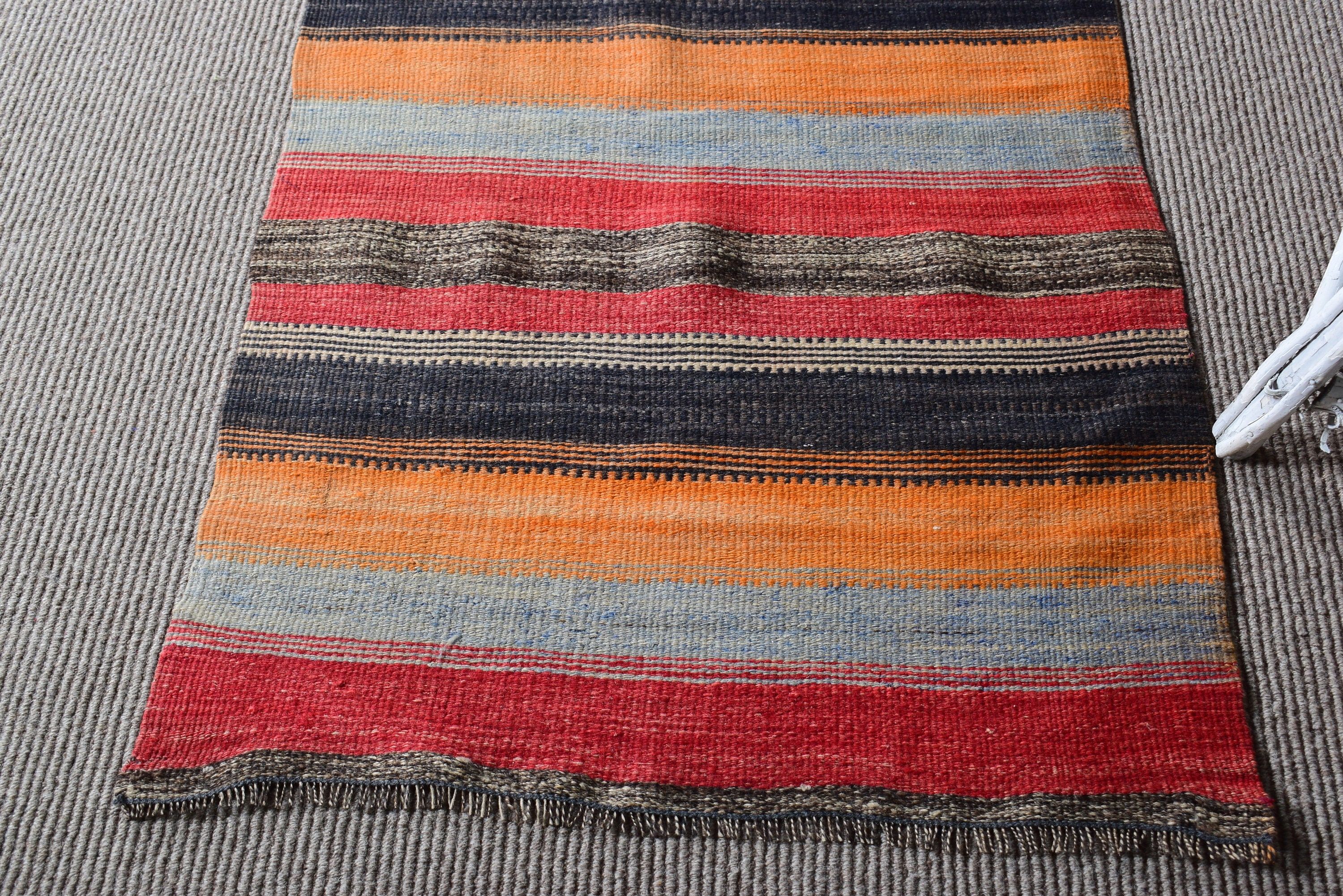 Turkish Rugs, Orange Boho Rugs, 2.4x7.3 ft Runner Rugs, Wool Rugs, Kitchen Rug, Vintage Rug, Kilim, Long Runner Rug