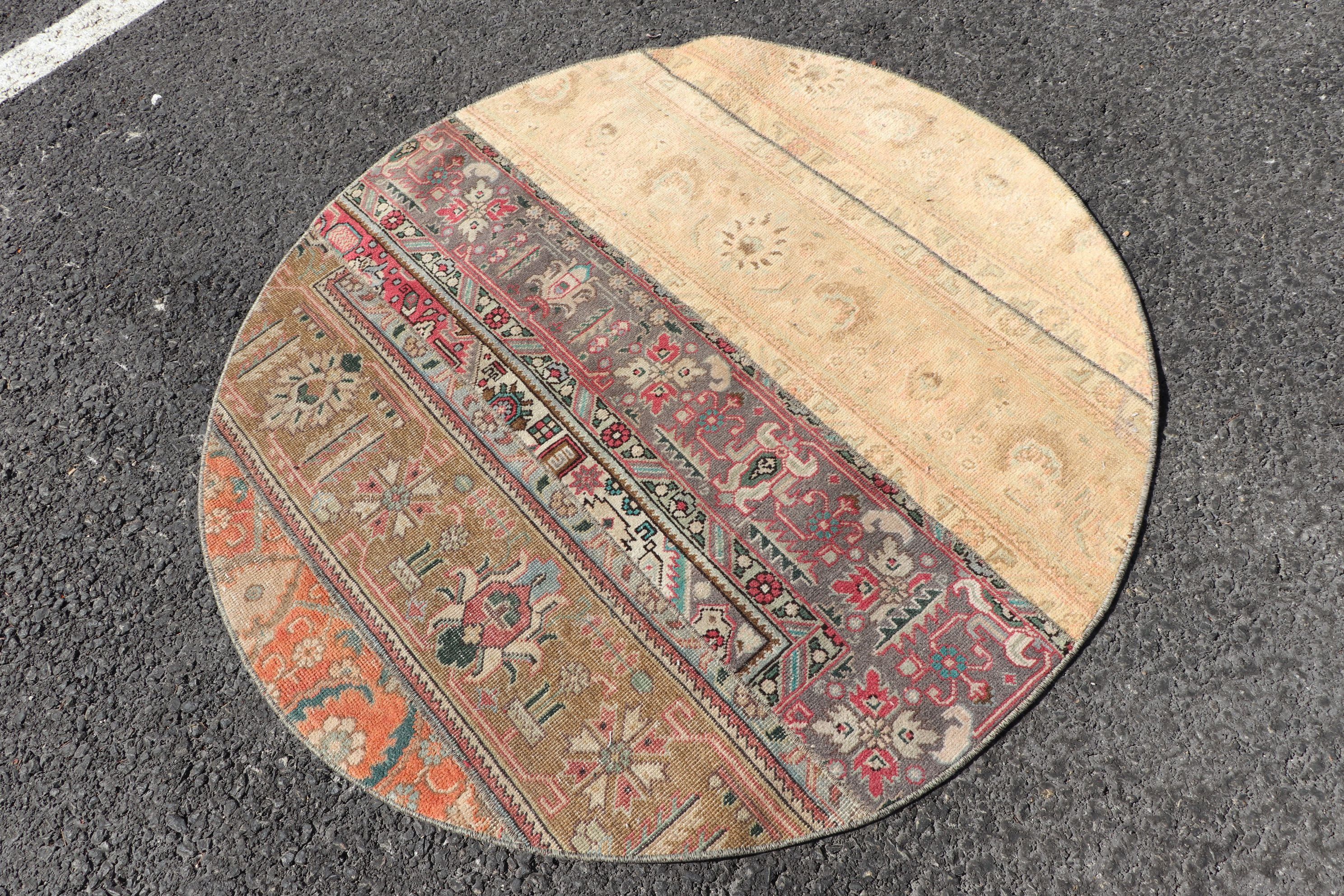 Yün Halı, 4.2x4.2 ft Accent Halı, Bej Yün Halı, Türkiye Halısı, Vintage Halı, Giriş Halıları, Çocuk Halısı, Türk Halısı, Giriş Halısı