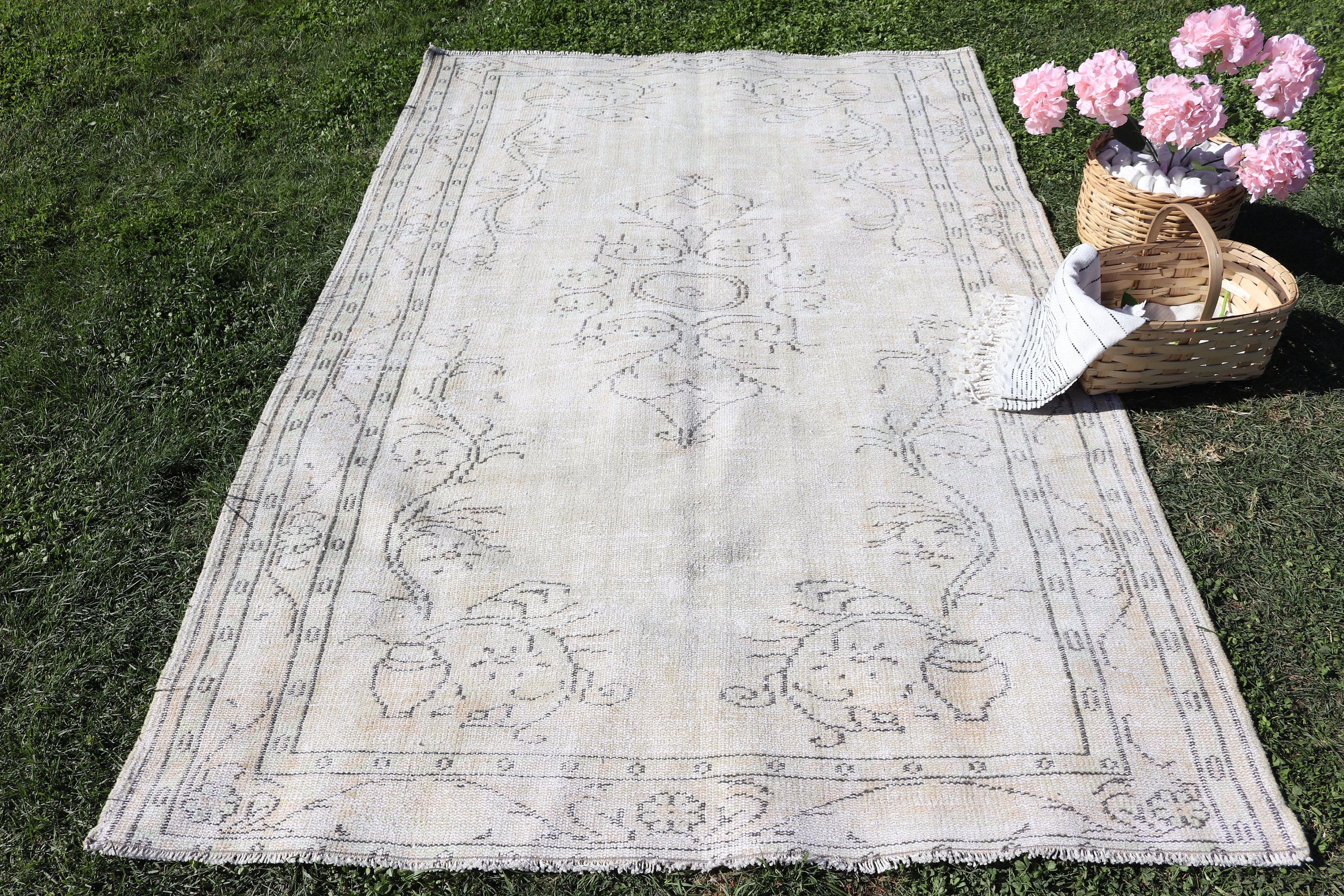 Türkiye Halısı, Büyük Oushak Halısı, Bej Soğuk Halı, Türk Halıları, Anadolu Halısı, Vintage Halılar, 5.1x8 ft Büyük Halı, Yemek Odası Halısı