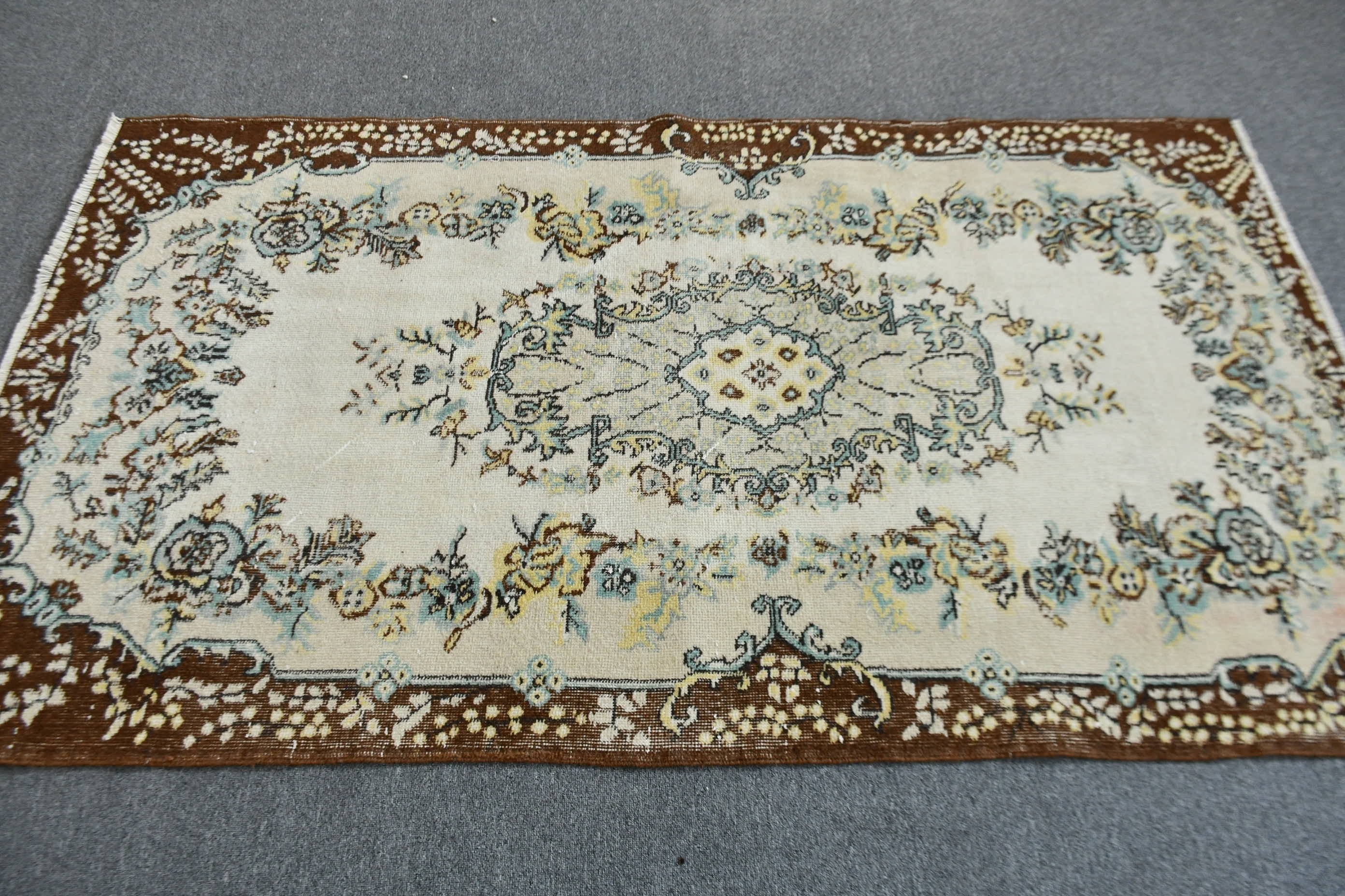 Floor Rug, Beige Wool Rug, Indoor Rug, 3.9x6.9 ft Area Rugs, Bedroom Rugs, Rugs for Kitchen, Vintage Rugs, Turkish Rugs