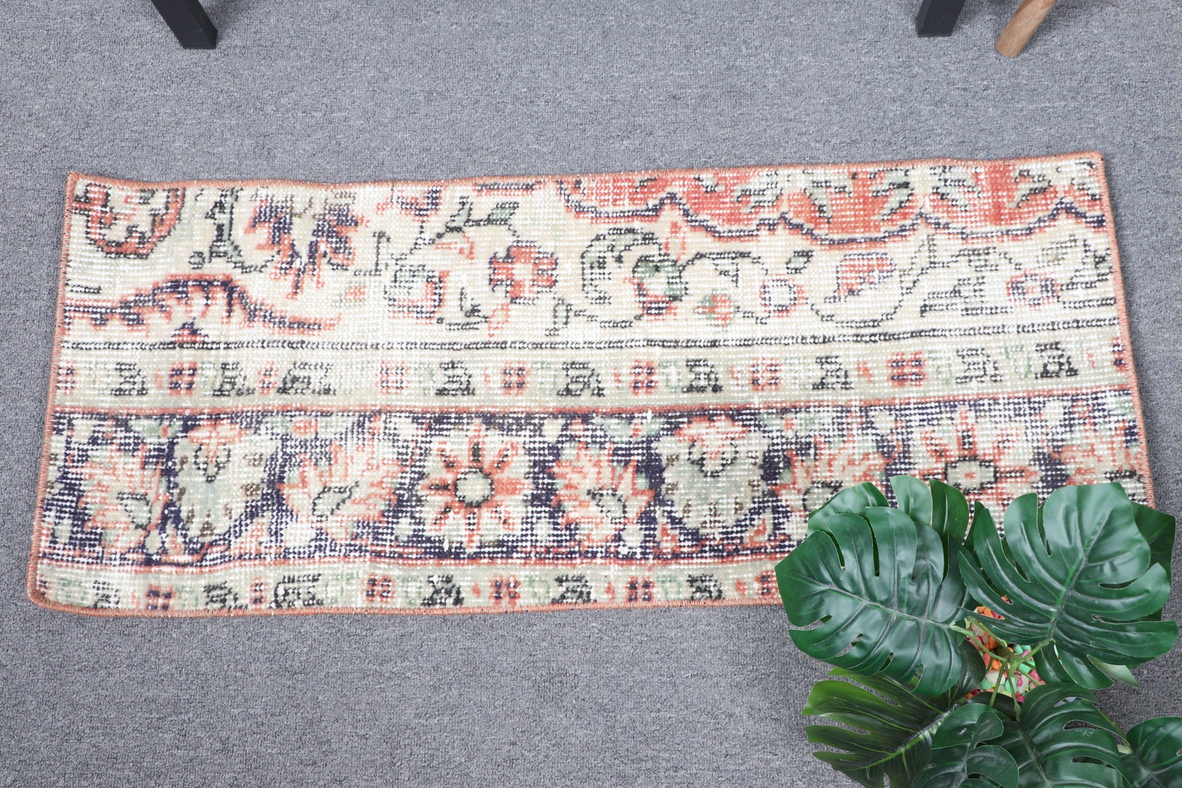 Door Mat Rugs, Turkish Rug, 1.3x3.1 ft Small Rugs, Nursery Rugs, Hand Woven Rugs, Oriental Rugs, Wool Rug, Beige Kitchen Rugs, Vintage Rugs