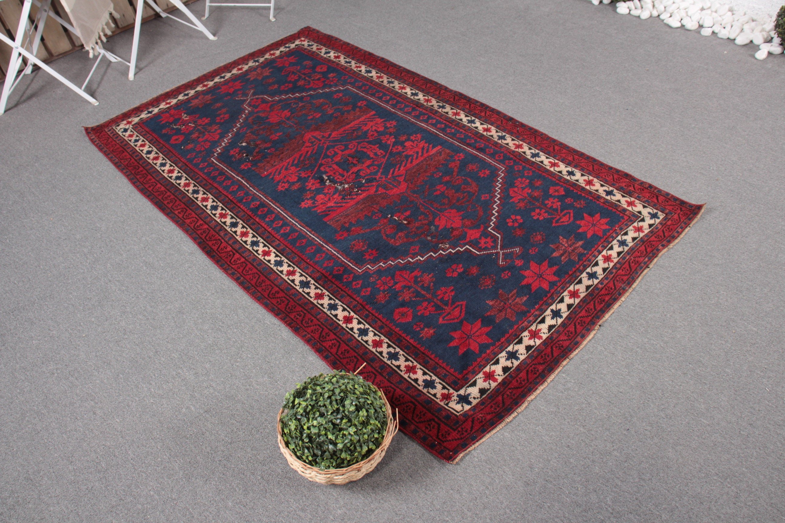 Mavi 3.6x6.1 ft Accent Halı, Vintage Halı, Yün Halı, Sanat Halıları, Ev Dekorasyonu Halıları, Yatak Odası Halıları, Çocuk Halıları, Kilim, Türk Halıları