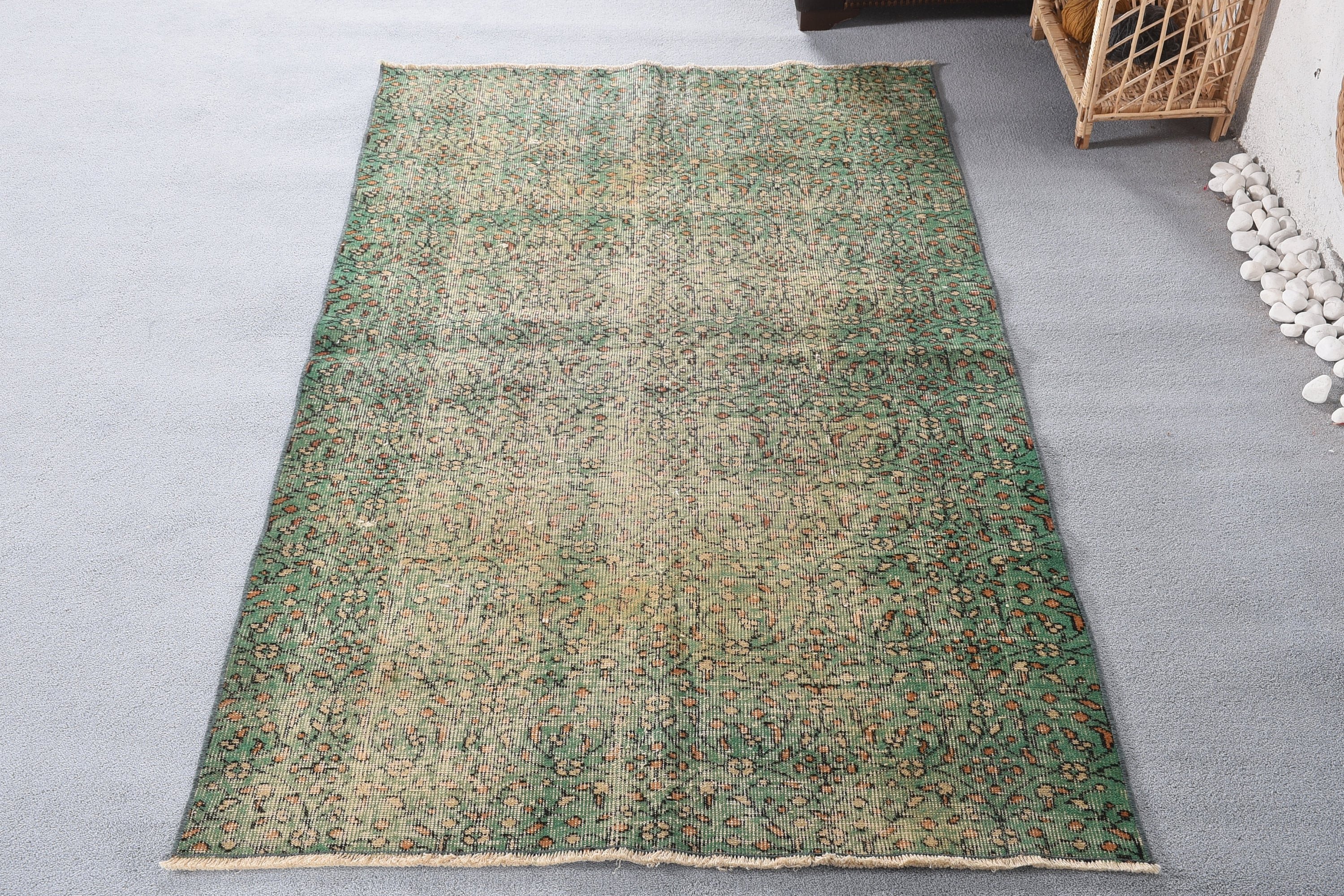 Floor Rug, Vintage Rug, Turkish Rug, Rugs for Nursery, 3.8x6.5 ft Area Rugs, Moroccan Rugs, Bedroom Rug, Green Floor Rug, Dining Room Rug