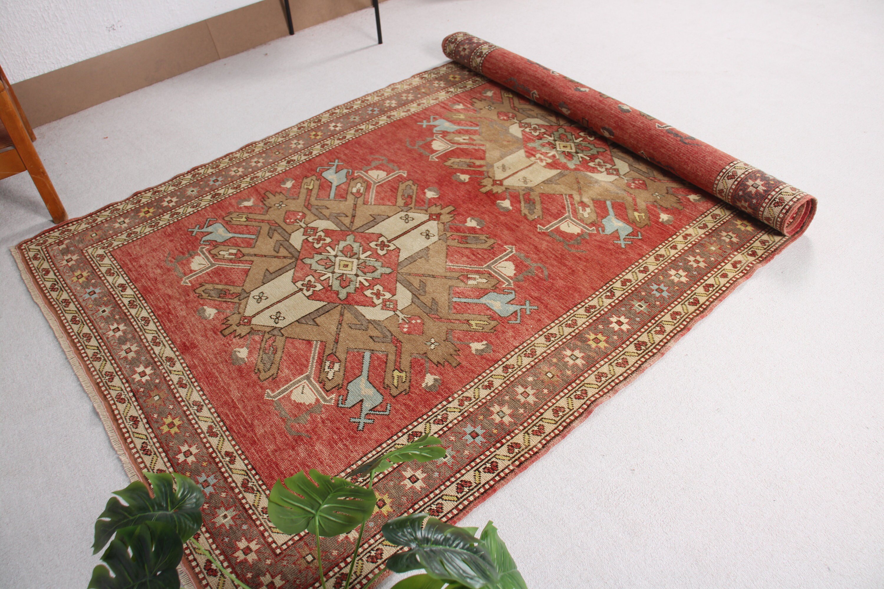 Large Oushak Rug, Rugs for Salon, 5x10 ft Large Rugs, Large Vintage Rug, Flatweave Rugs, Turkish Rug, Wool Rugs, Vintage Rug, Red Boho Rug